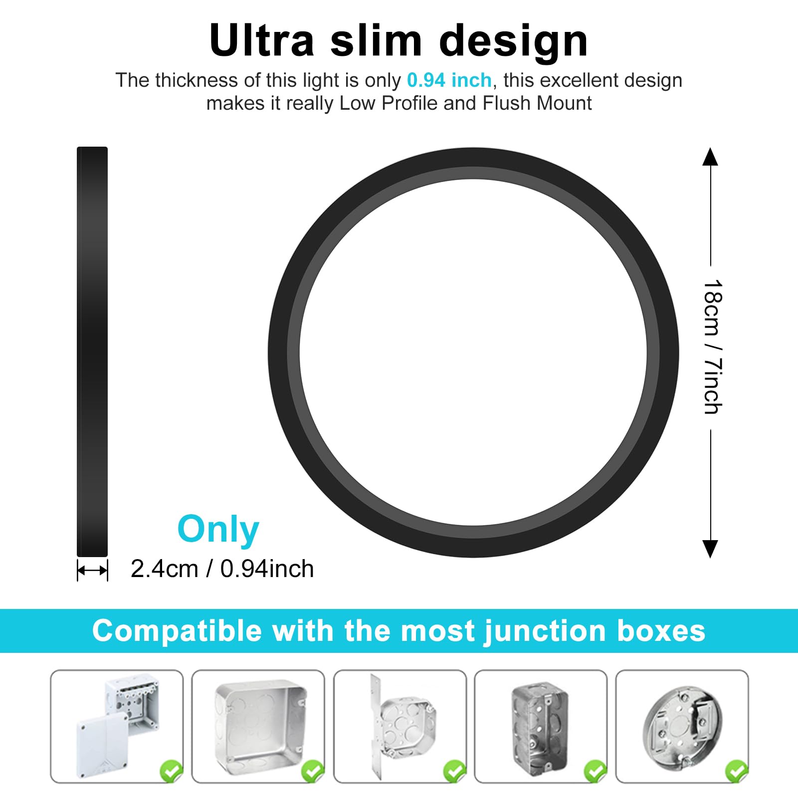 Libtit 6Pack 7 Inch Flush Mount Ceiling Light - 15W 1500Lm Surface Mount Led Light Fixture,3000K/4000K/6500K Color Selectable, B