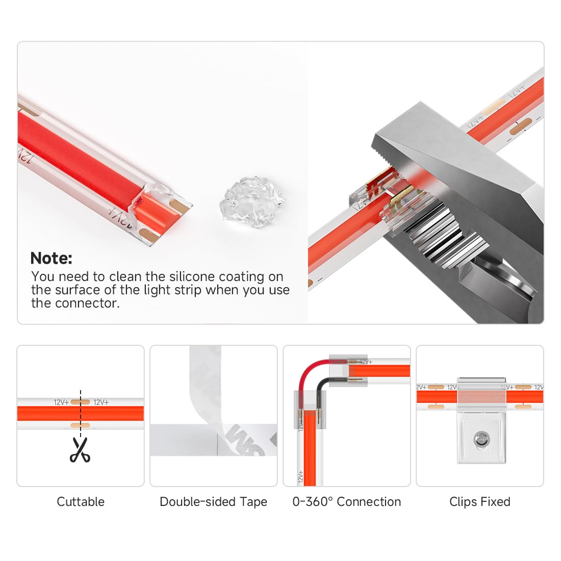 Btf-Lighting Fcob Ip65 Red Color Cob Led Strip 16.4Ft Dc24V 480Led/M 8Mm Width Flexible High Density Cri 90+ Dimmable Led Light For Home Indoor Decor(No Controller Or Adapter)