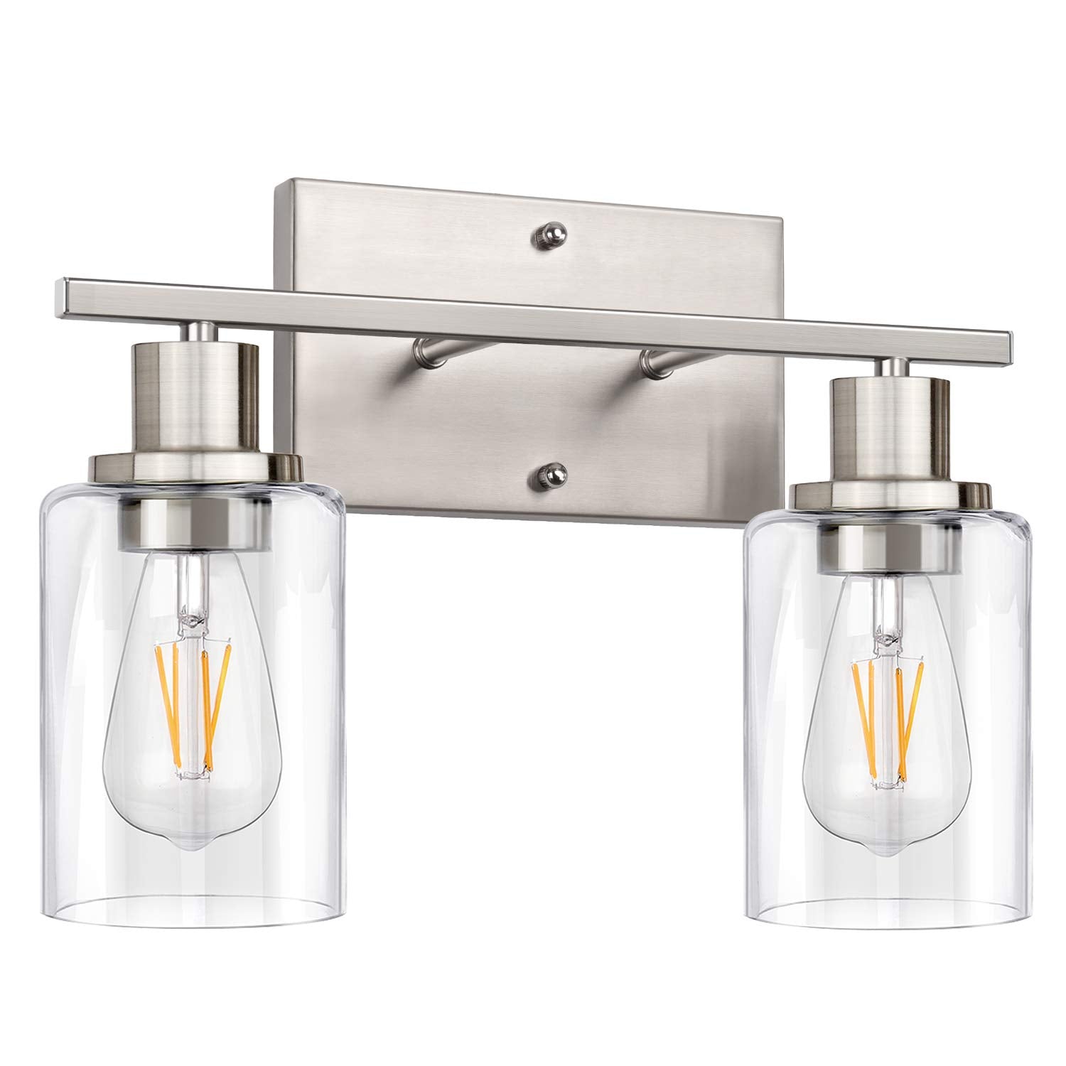 ShineTech 2-Light Bathroom Vanity Light, Brushed Nickel, Clear Glass Shade, 14.17 inch, Model OMTZT-009