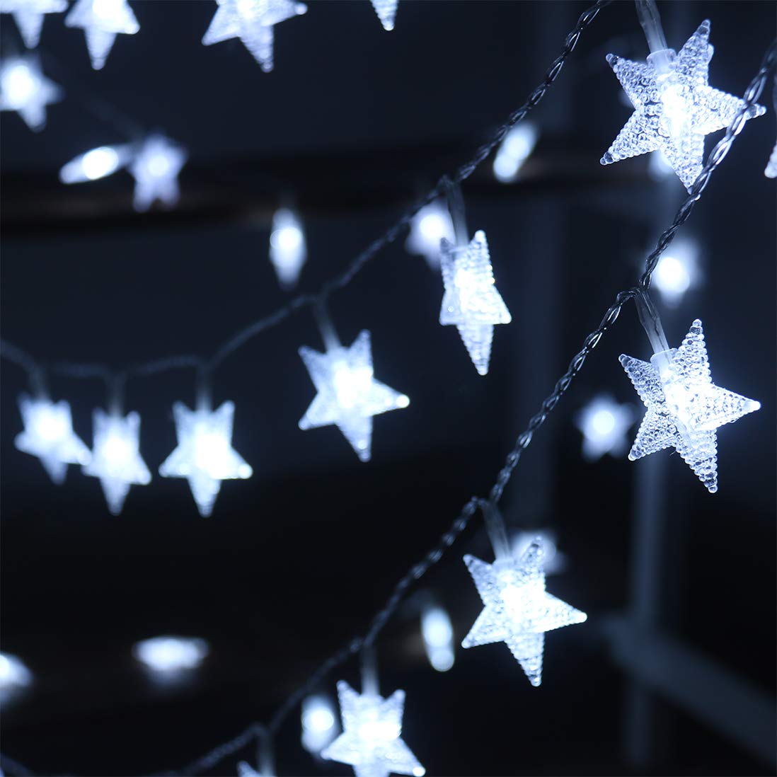 Xingpold LED Star String Lights, 50 Waterproof Fairy Lights, 16.4 Feet, Battery Operated, White, for Indoor/Outdoor Use