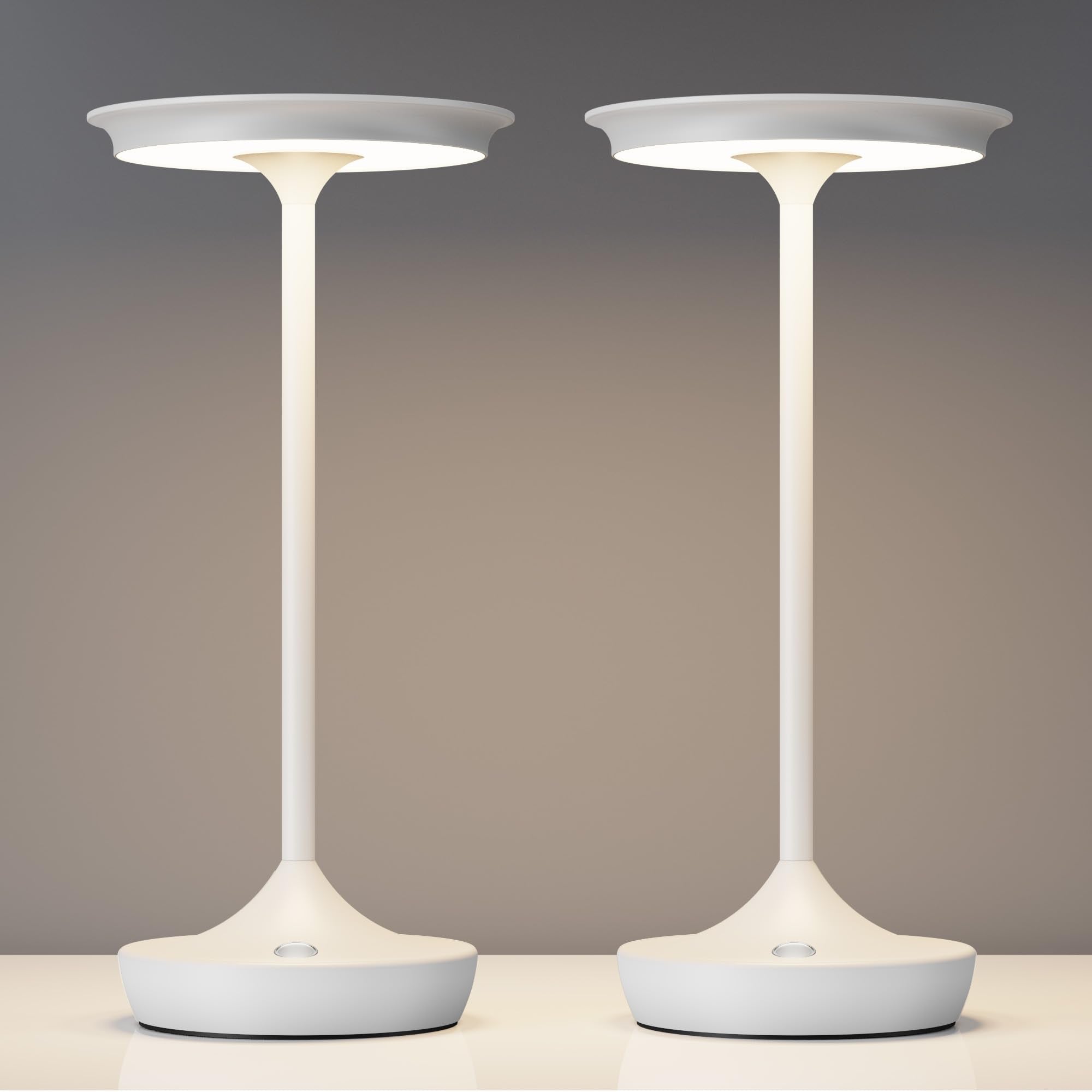 YHT Cordless Table Lamps, Waterproof 6000mAh Battery, Stepless Dimming, 2-Pack, White
