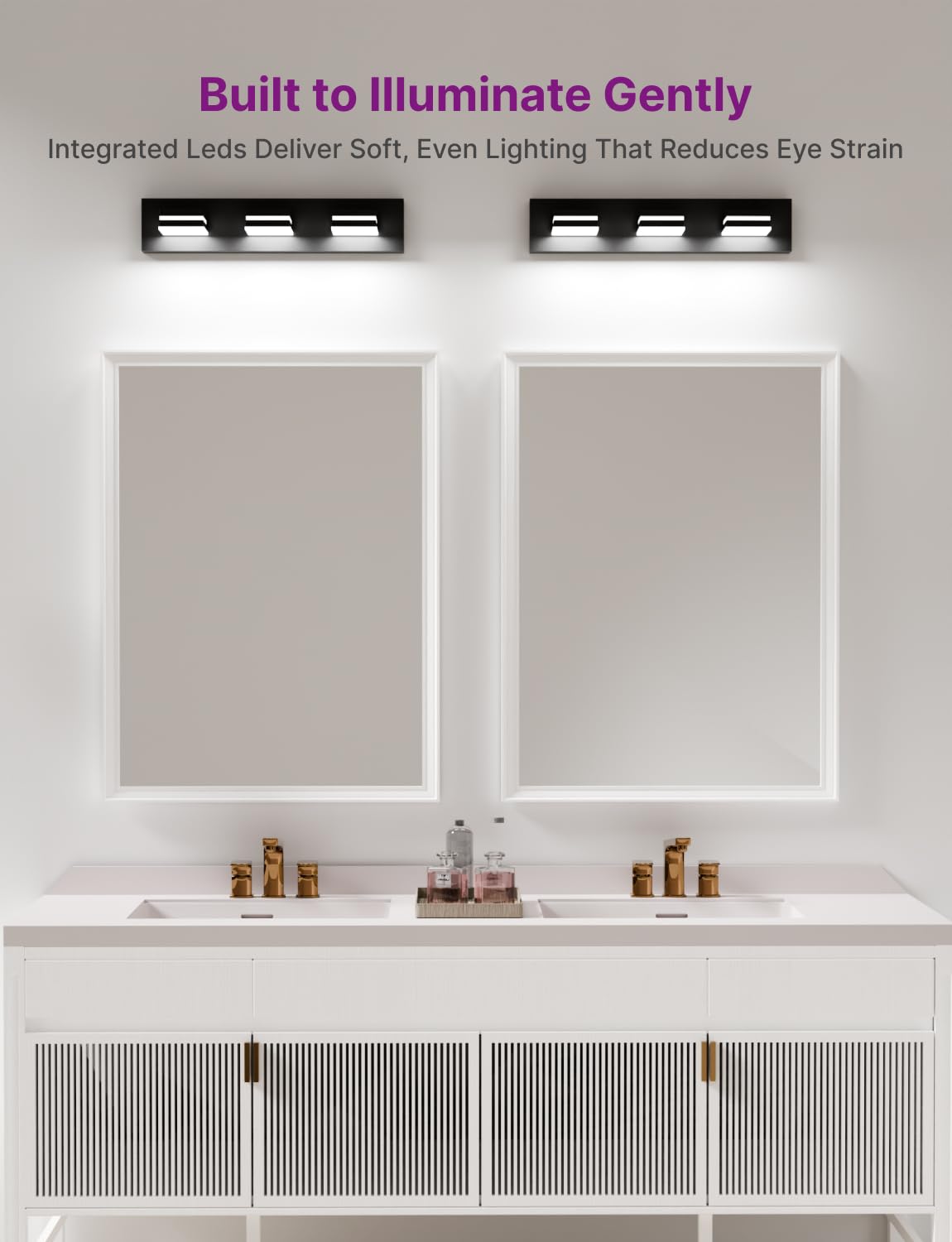 Likelgn Modern Bathroom Vanity Light, Dimmable LED, 22" 3-Light, Matte Black, Metal, Model VL3310