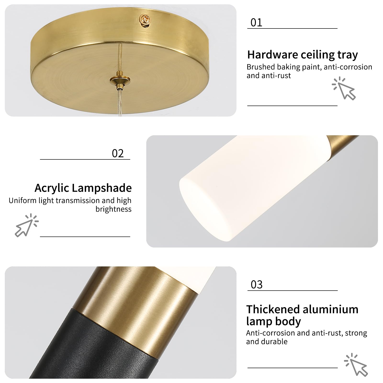 Daoseolo Modern Kitchen Island Pendant Light - Black Gold LED, 3 Color Options, Mini Linear Acrylic, 1 Pack, Model TC-HJSTDD-1pcs