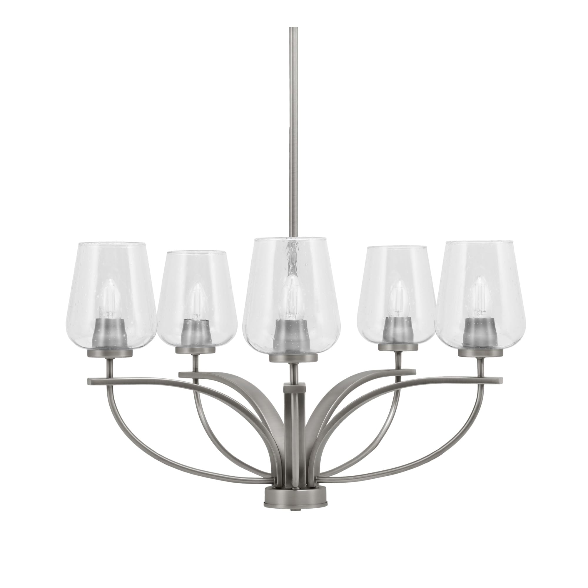 Toltec Lighting Cavella 5 Light, Uplight Chandelier, Graphite Finish, 5&quot; Clear Bubble Glass