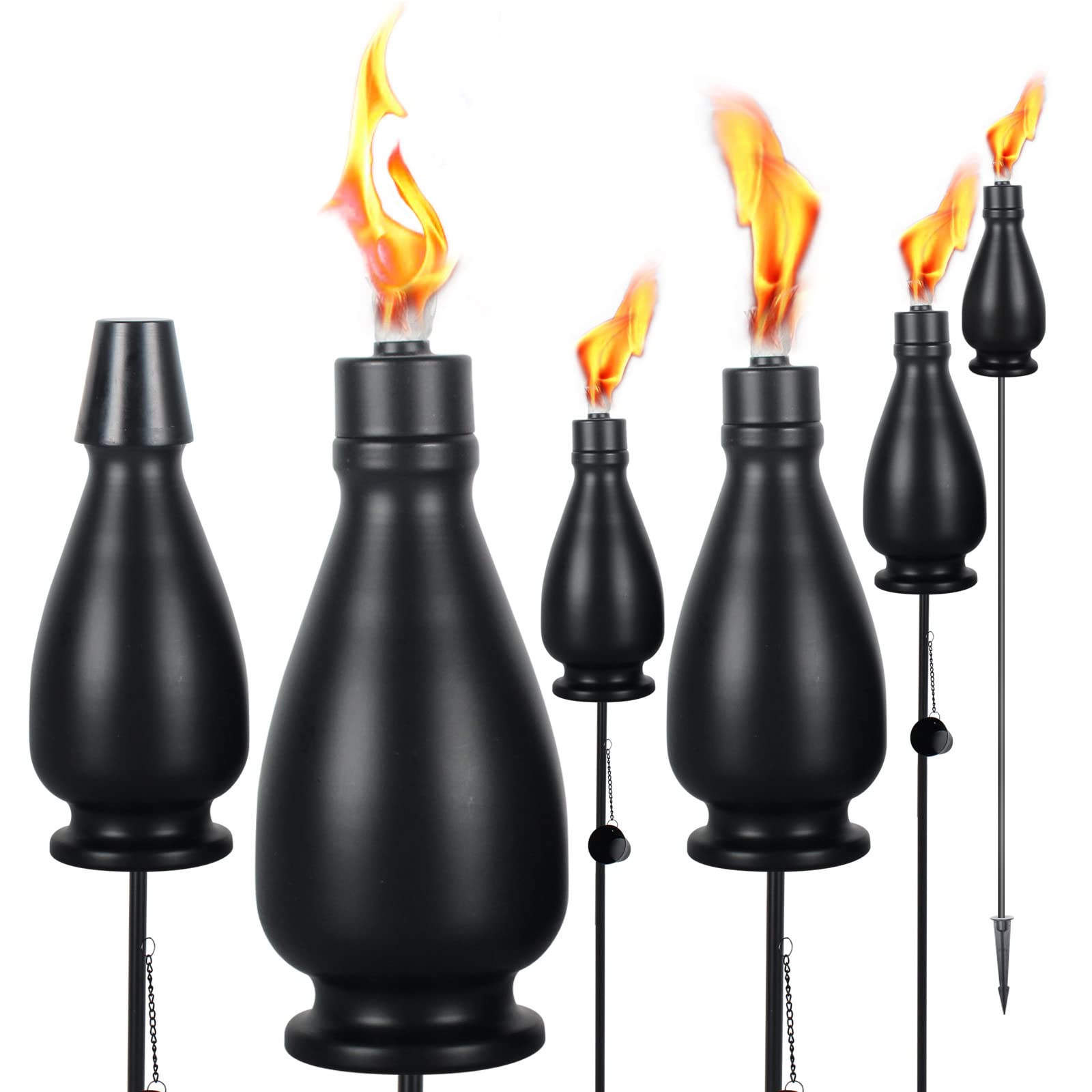 DIKAIDA Metal Citronella Torches, 6 Pack, 60 Inch Flickering Flame, Matte Black