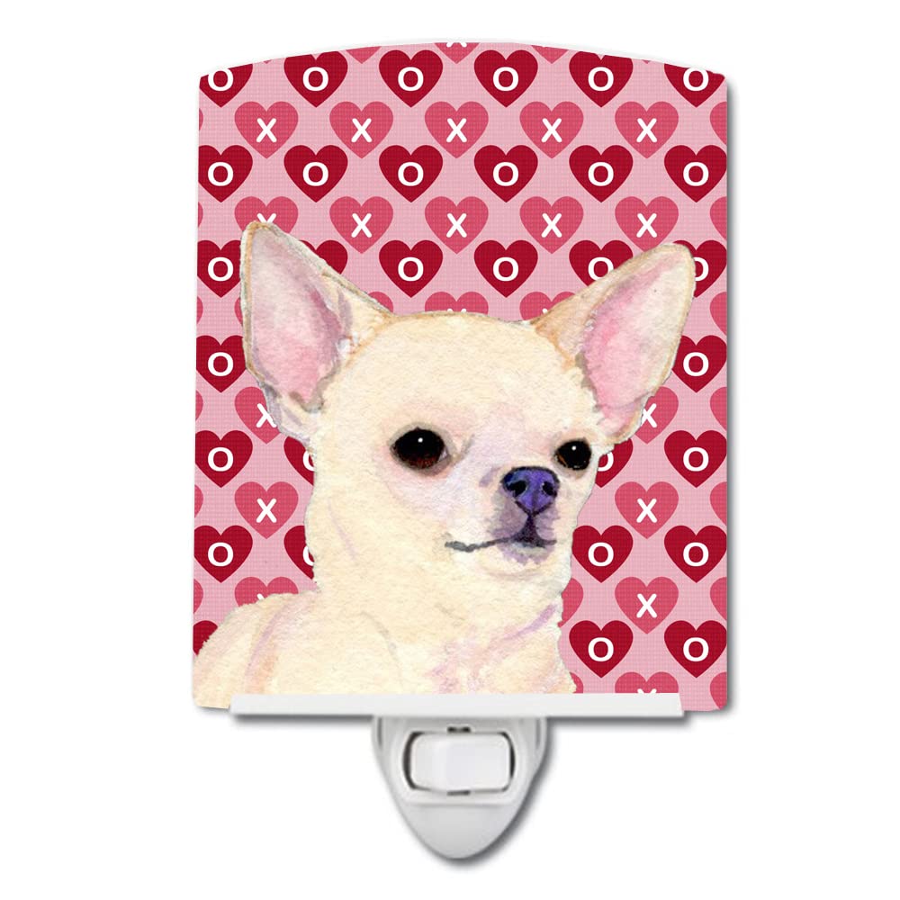 Caroline'S Treasures Ss4472Cnl Chihuahua Hearts Love And Valentine'S Day Portrait Ceramic Night Light Compact, Ul-Certified, Ideal For Bedroom, Bathroom, Nursery, Hallway, Kitchen, 6X4X3, Multicolor