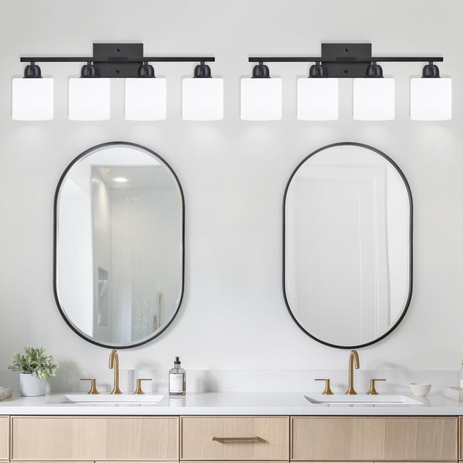 FAISHILAN 4-Light Black Bathroom Vanity Light Fixture, Frosted Glass Shades, E26 Base, Modern Design for Bathroom, Bedroom, Living Room