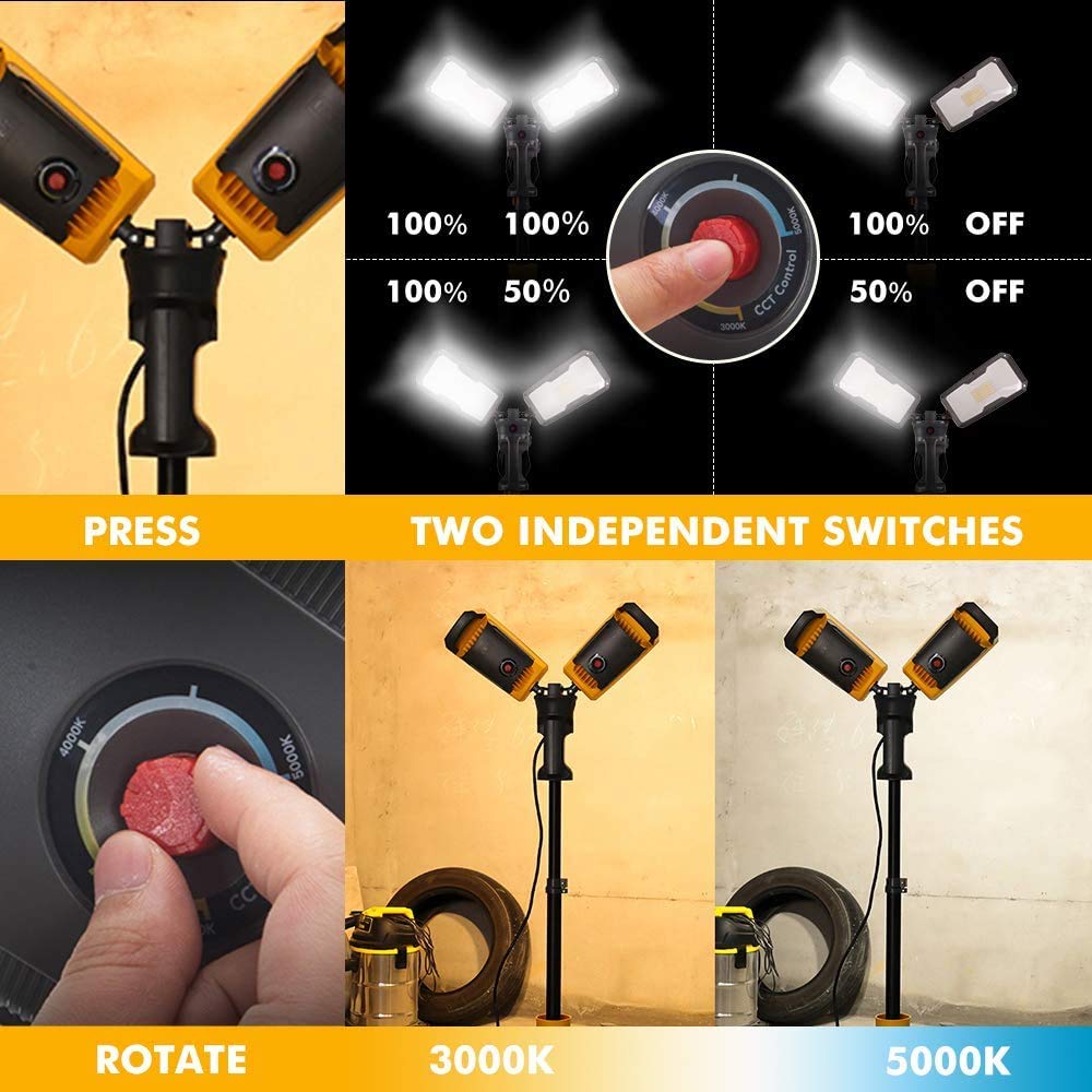 LUTEC 6290Max Dimmable LED Work Light, 11000 Lumen, Adjustable Color Temp, Telescoping Tripod, 92W, Aluminum, 8 Ft Power Cord