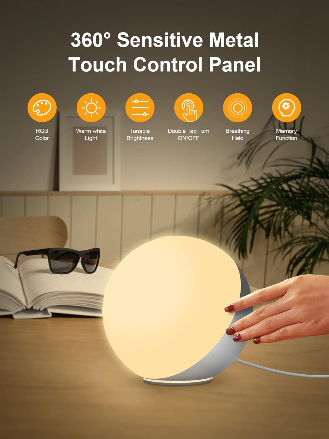 Easemo Bedside Lamp For Bedroom, Led Touch Lamp With Charger, Dimmable Bedside Lamp With Warm & White Light, Multicolor Night Li
