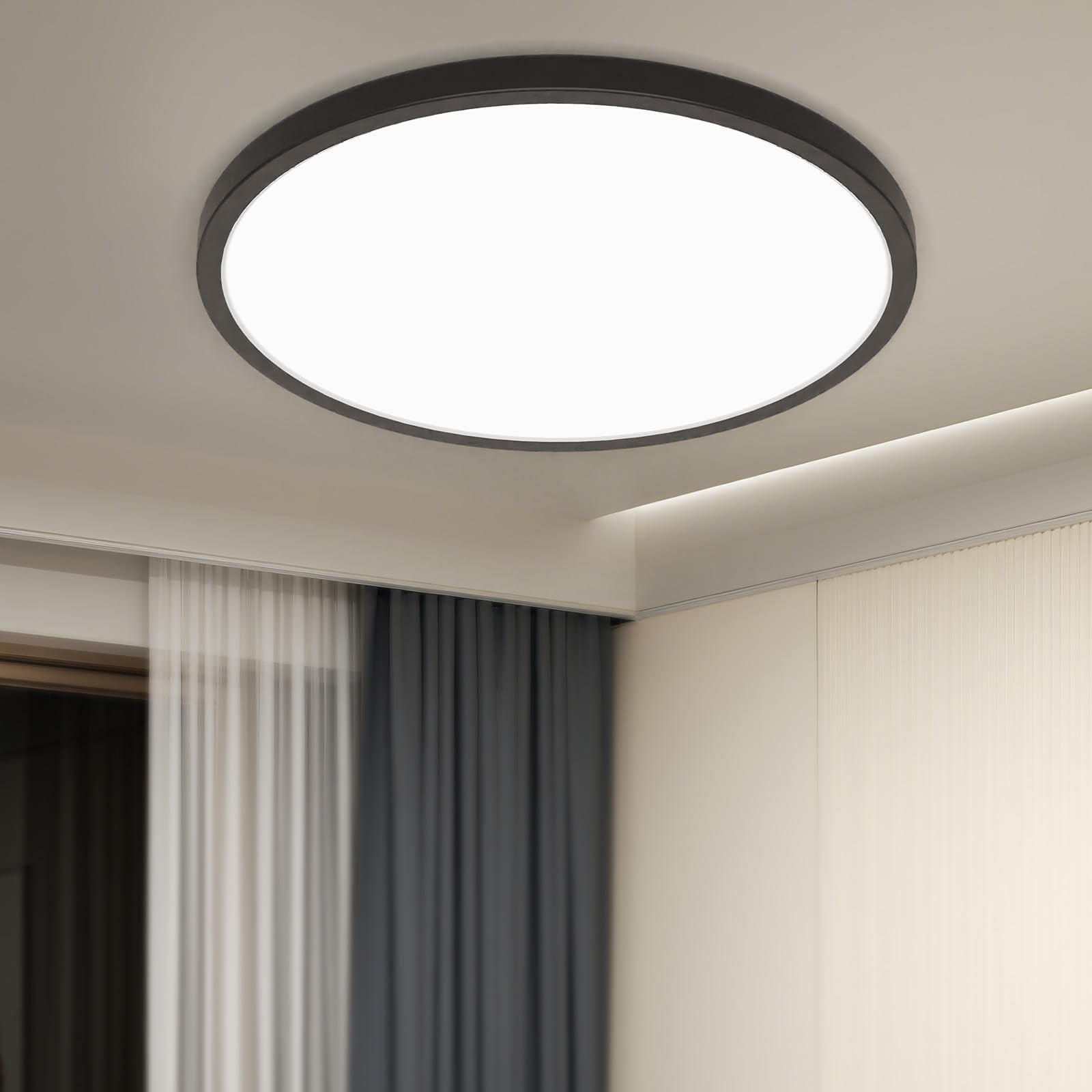 Slochi 9 Inch LED Flush Mount Ceiling Light Fixture, 3000K-4000K-6500K, Black, Plastic, 1 Pack