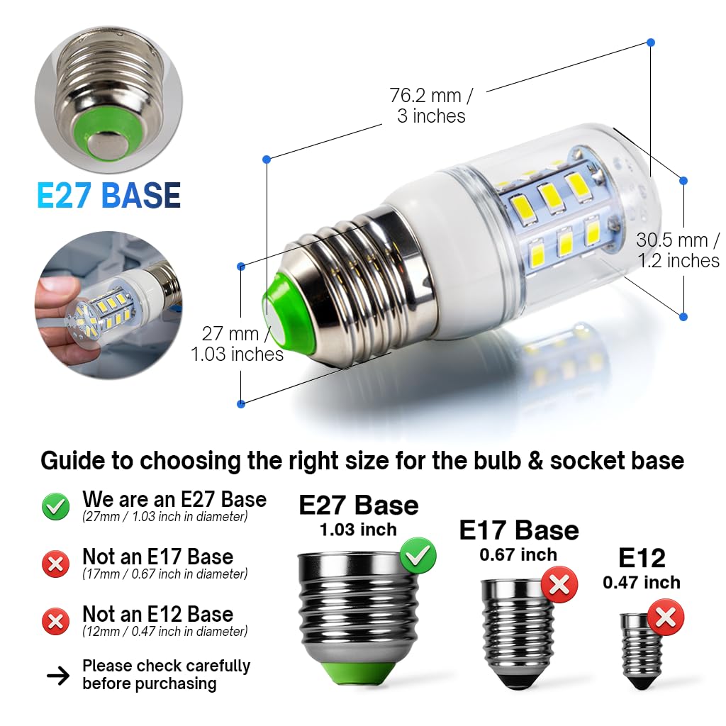 TL HONGPHUC LED Light Bulb Replacement for Frigidaire & Kenmore, E27 Large Base, 3.5W, White, Model BD, 2PCS