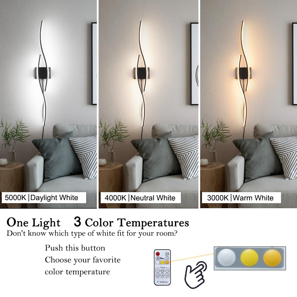 Daunton Plug-in Wall Sconces Set of Two, Dimmable LED Lighting, 40.5" Black Aluminum, Model DX23014W1