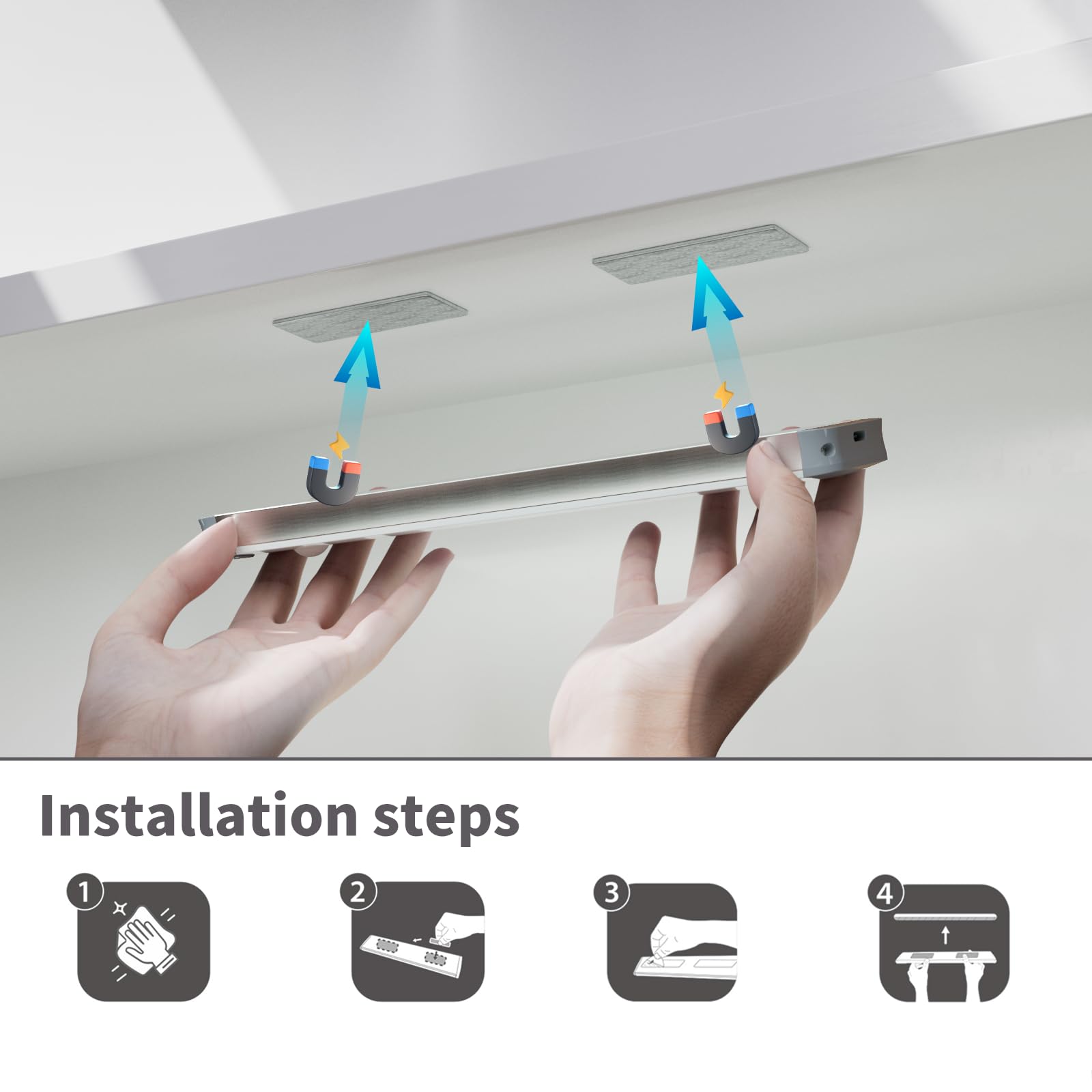 LIGHTULIFE Under Cabinet Magnetic Strips - 4 Set Adhesive Blue Iron Replacement, Model BL008