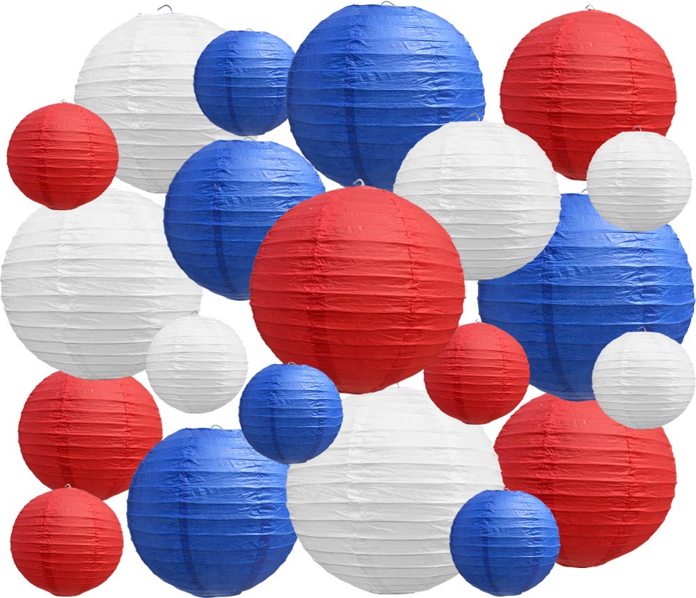 BEISHIDA 21 Pcs Red Blue White Round Paper Lanterns Decorative Hanging Asia Chinese Japanese Paper Lanterns Lamp for Birthday We