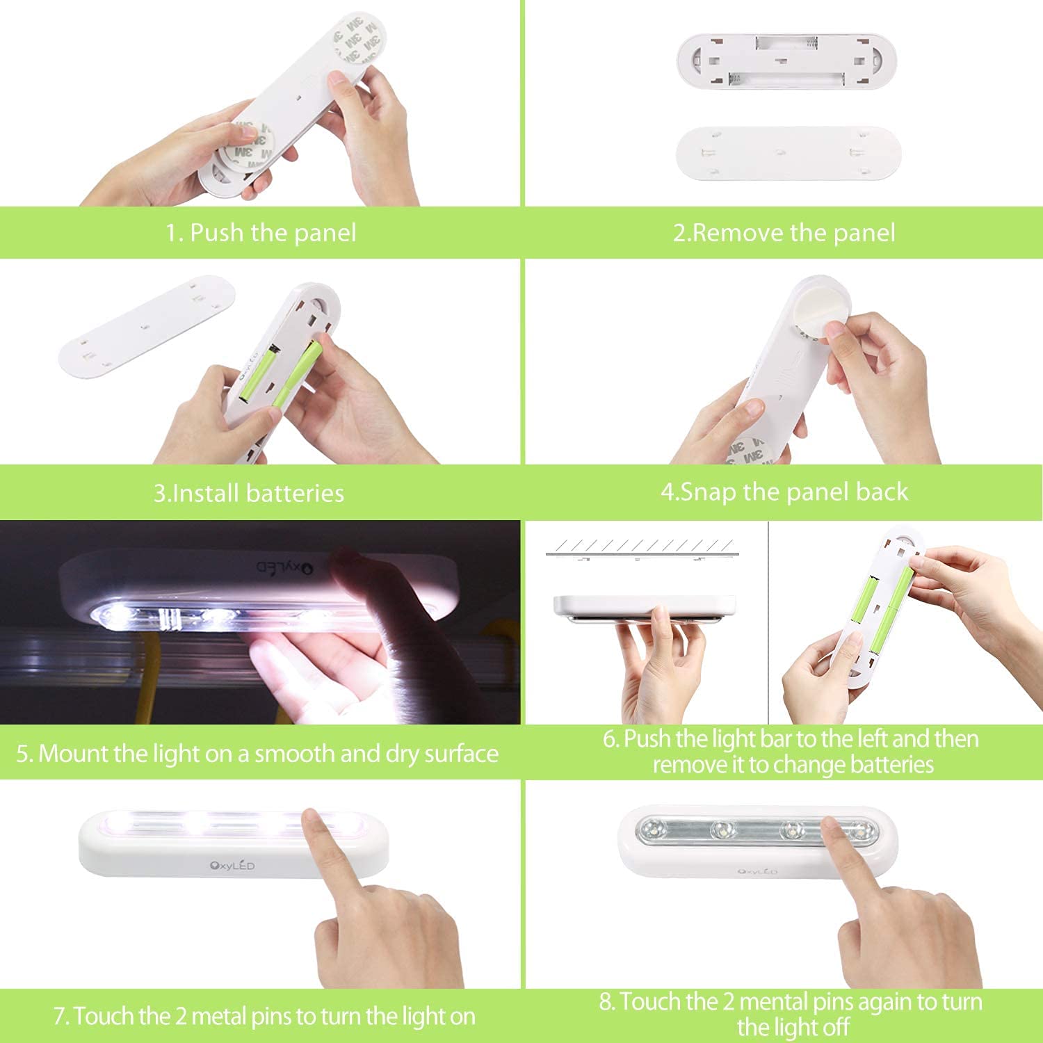 Small Tap Light OxyLED Mini Tap Light - Battery Operated, Touch Sensor, 4-LED, 140° Ro ...