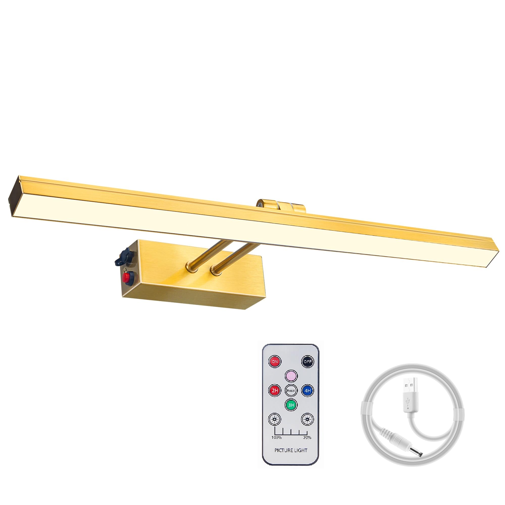 FUNCHDAY Picture Light, Wireless Battery Operated 17in Brass Art Light with Remote Control and Timer, Model FC70178