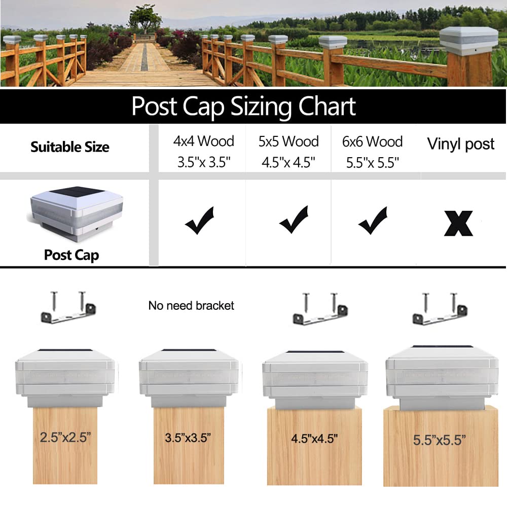 Sumaote Solar Post Cap Light, 52 LEDs, 160 Lumen, 4x4, IP65 Waterproof, White, 4 Pack, High-Quality PC Material
