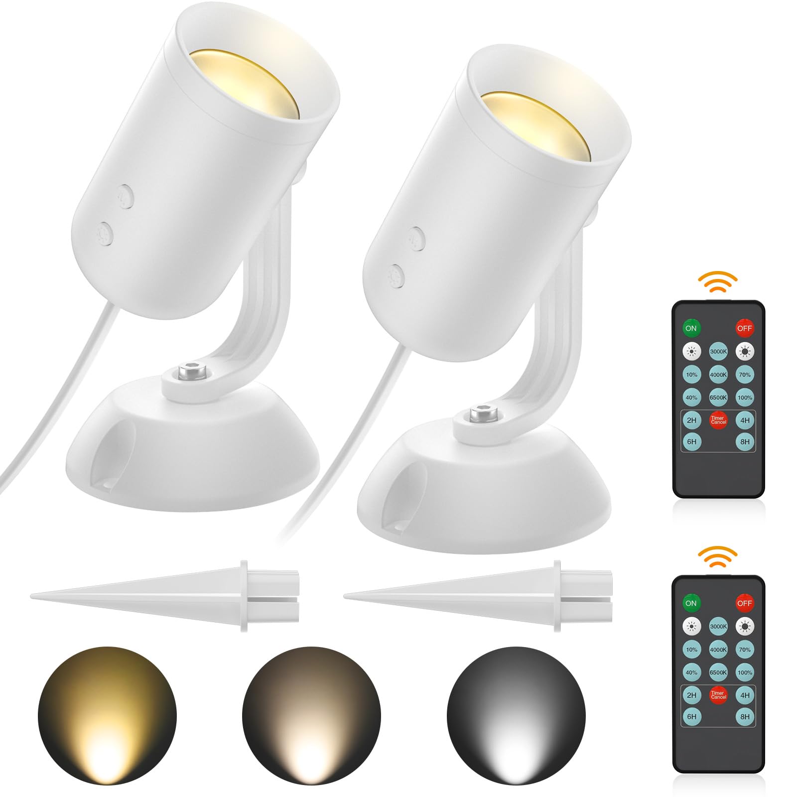 Olafus 2 Pack Dimmable Spotlights Indoor  LED Uplighting with Timer and Remote  5W LED Up Lights  Floor Spotlight for Pictures Artwork Plant  Plug in Spotlight with 6.56 FT Cord White