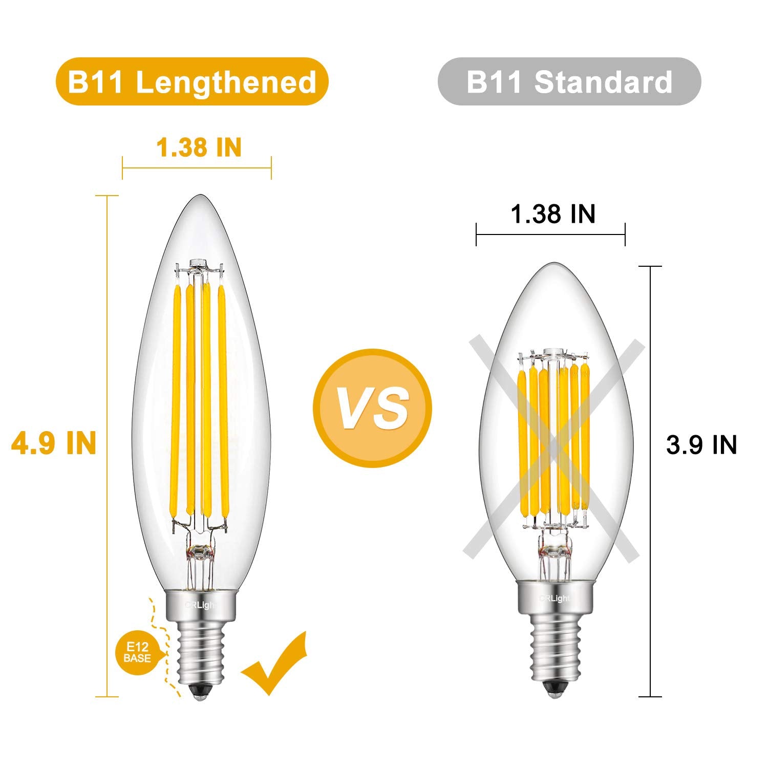 Crlight 8W Dimmable Led Candelabra Bulbs, 2700K Warm White, E12, 800Lm