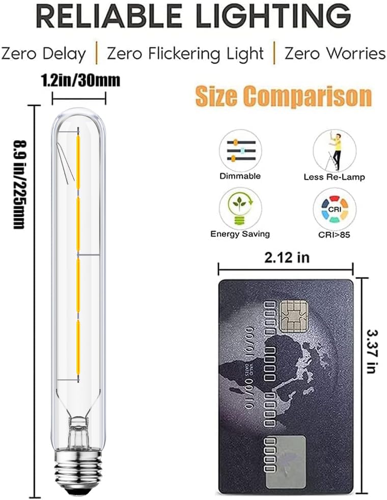 Xininsun T10 Led Bulb,8.9 Inch Long Tubular Led Light Bulbs, 40Watt Equivalent, 400Lm, E26 4W Led T10 Bulb,Led Filament Light Bu