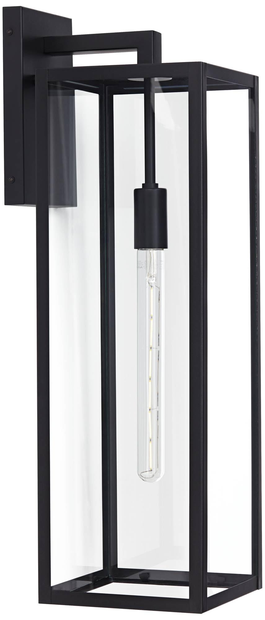 John Timberland Titan Outdoor Wall Light Fixture, Black Metal, 27in Clear Glass Panels, Model 10-2206-500