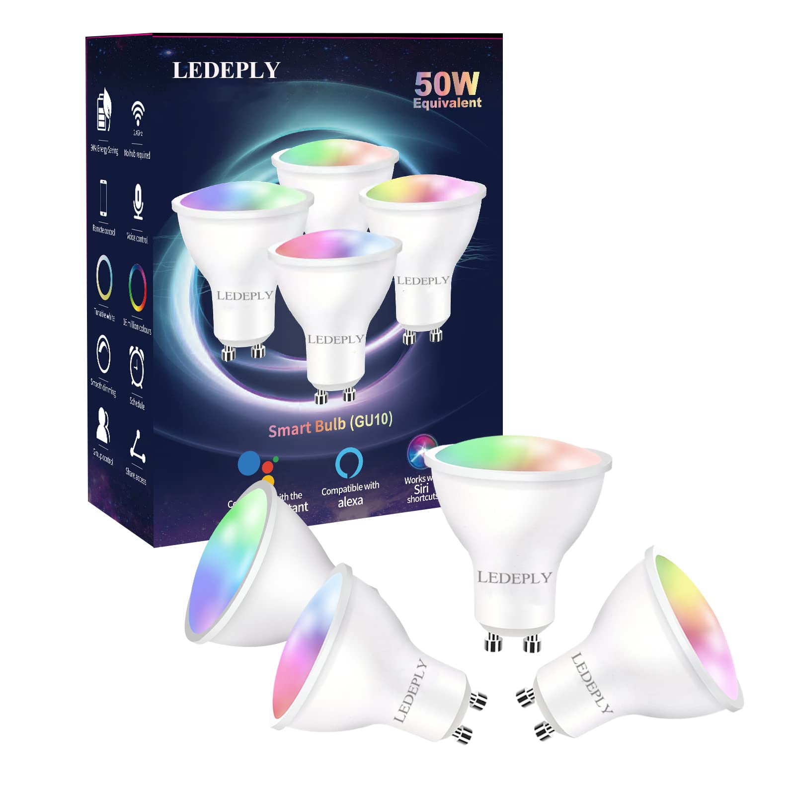 GU10 Smart Spot Light Bulb Compatible with Alexa, Google Home, SmartThings, 5W WiFi LED Track Light Bulbs, Color Changing, No Hu