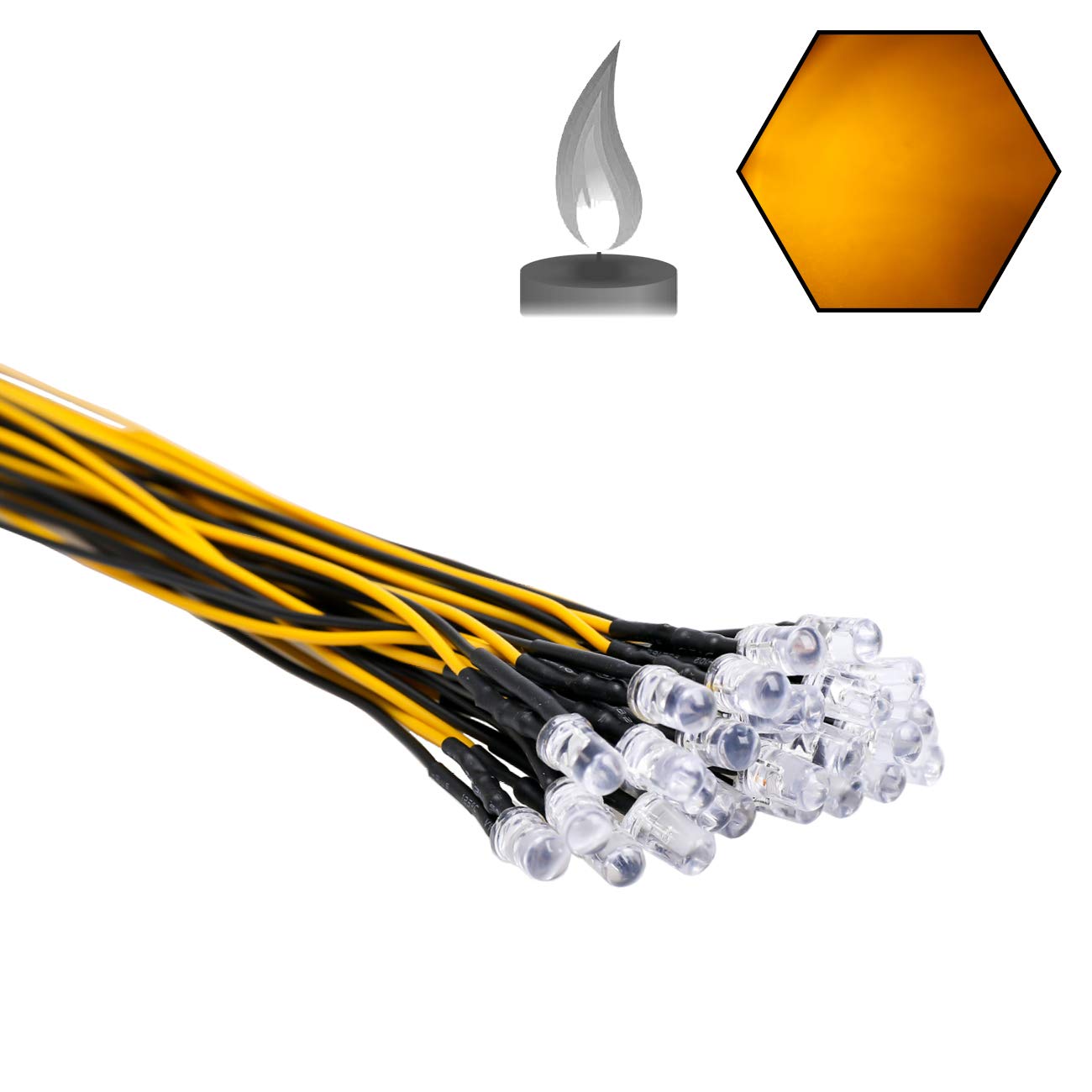 Edgelec 30Pcs 12 Volt 5Mm Yellow Flicker Led Lights Emitting Diodes (Candle Flickering Lights) Pre Wired 7.9 Inch Dc 12V Led Lig