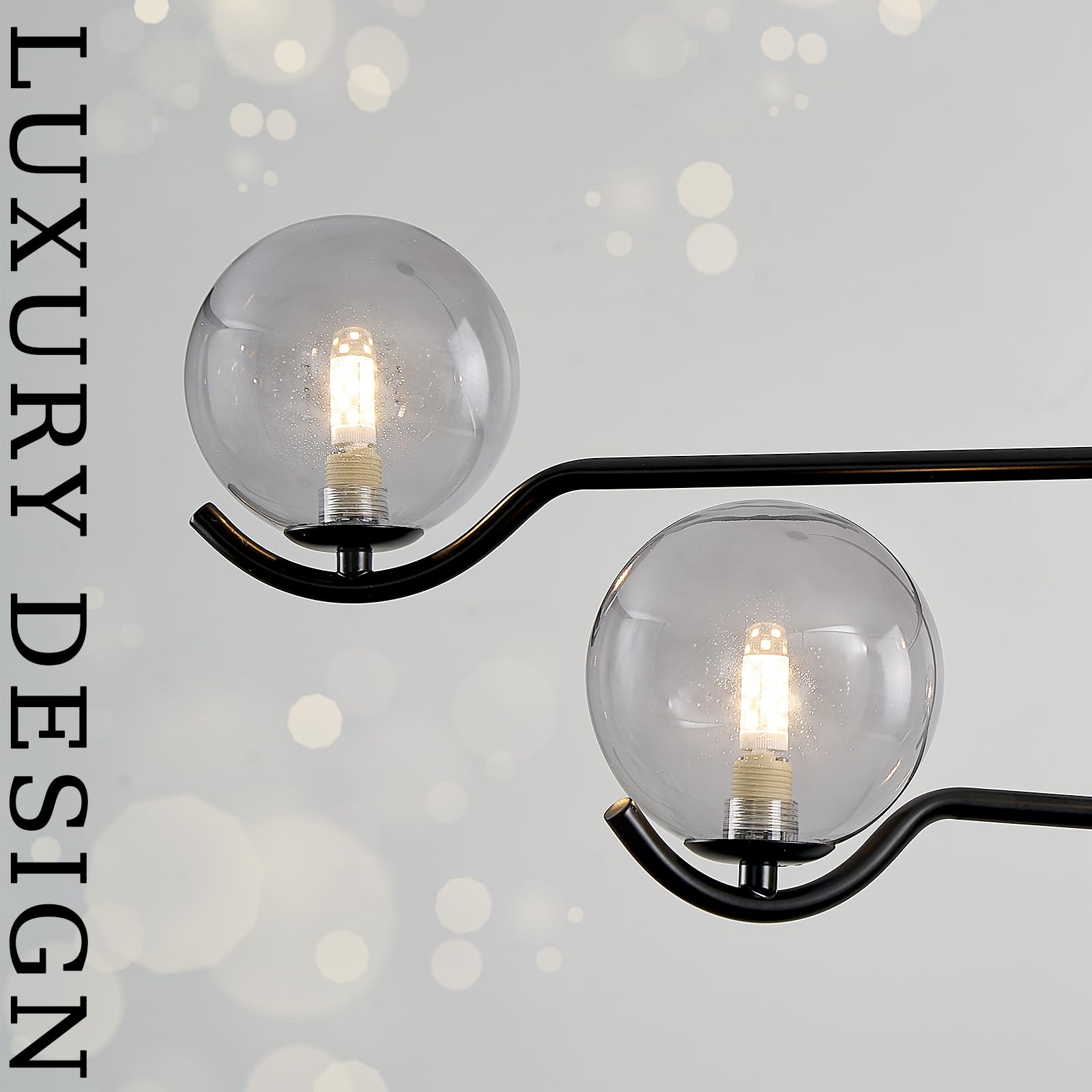 Catiner Modern Black Sputnik Chandelier, Large 4 Lights L31 '' Mid Century Long Ceiling Pendant Light With Smoke Gray Glass Glob