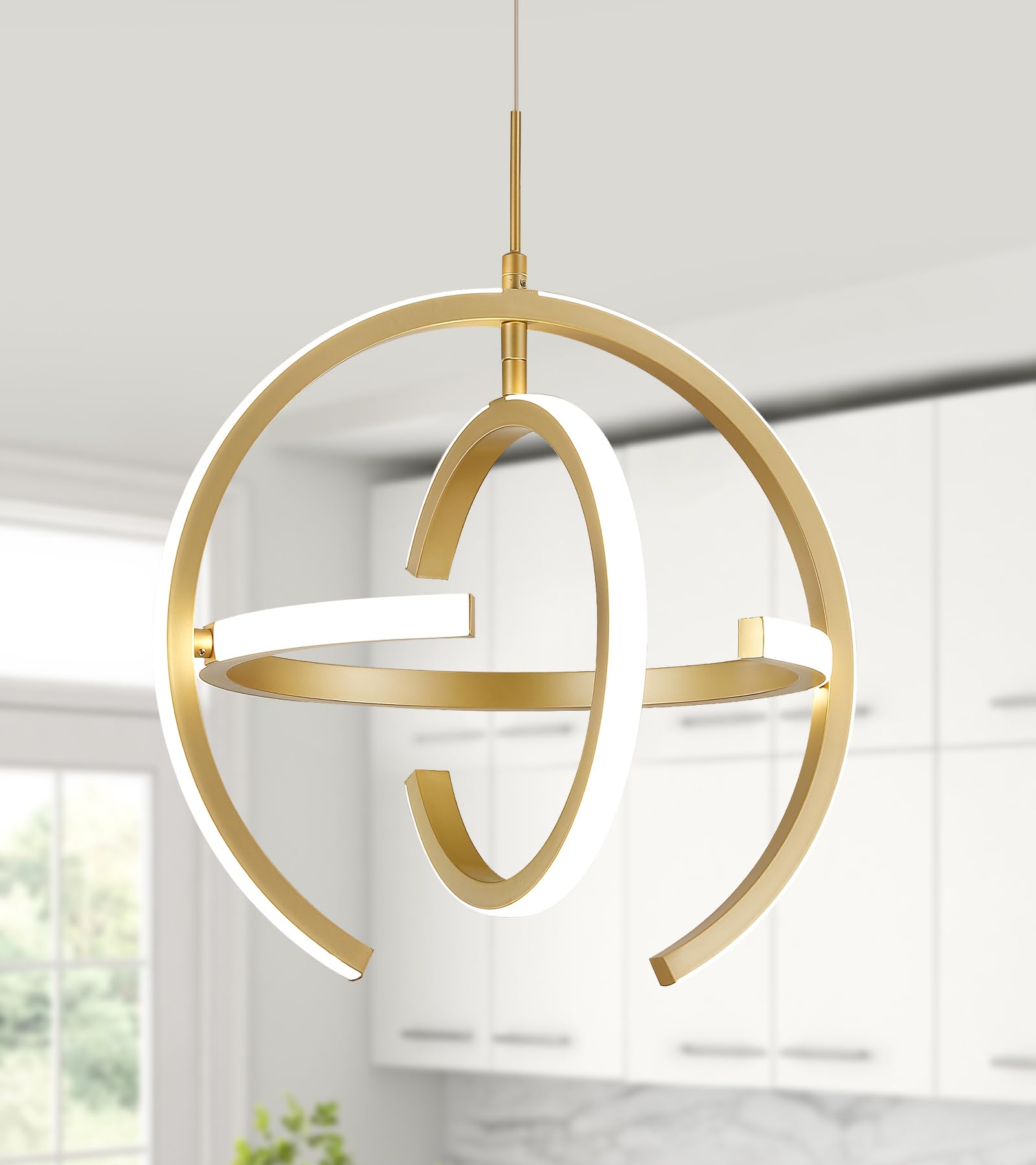 Q&S Modern Led Chandelier Gold Round Globe LED Hanging Pendant Light Fixtures for Entryway Kitchen Island Dining Room Living Roo