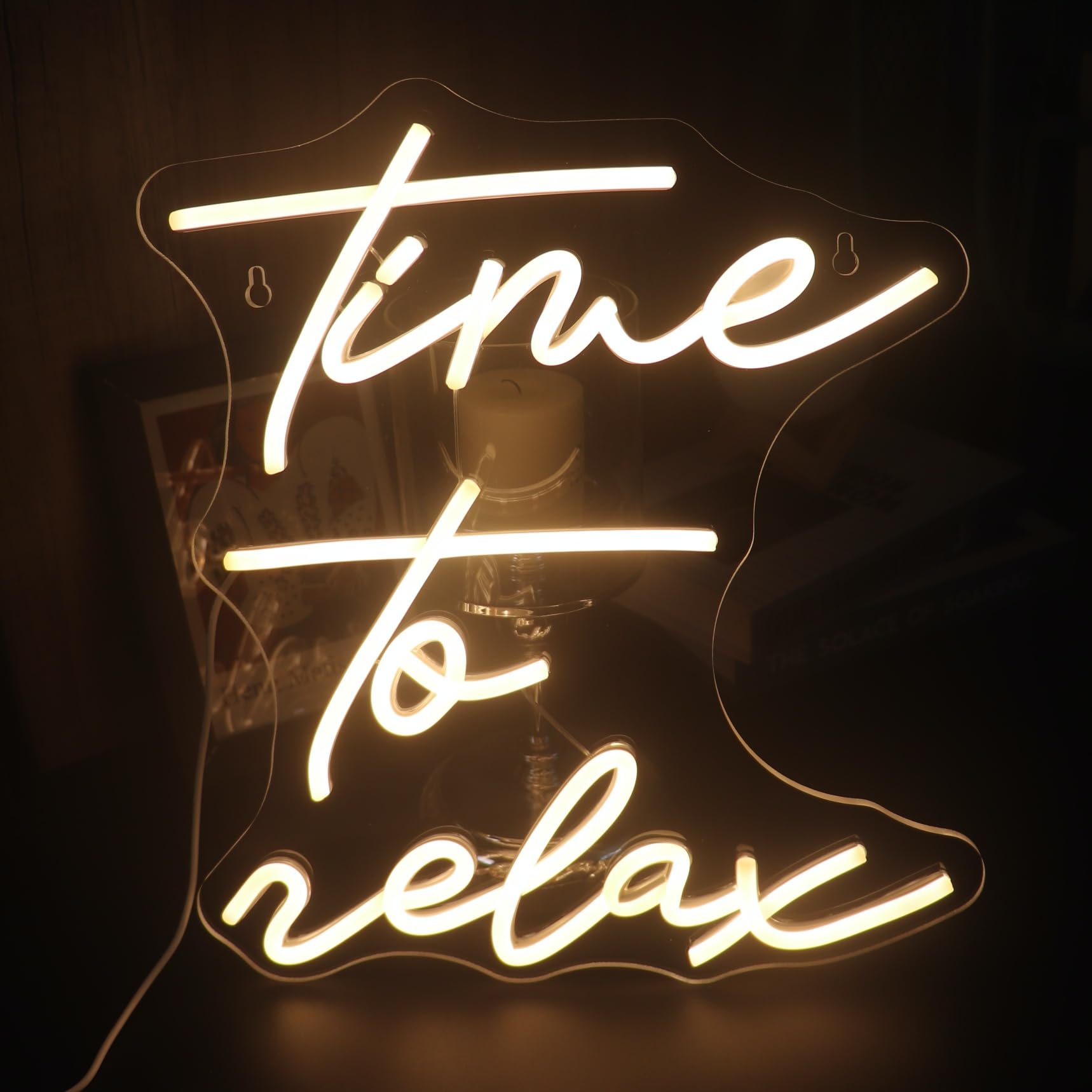 Nordstylee LED Neon Sign - Time To Relax, Warm White, Silicone, 13.78 x 12.2 inches, Model NRLT240815003, Decorative Wall Art
