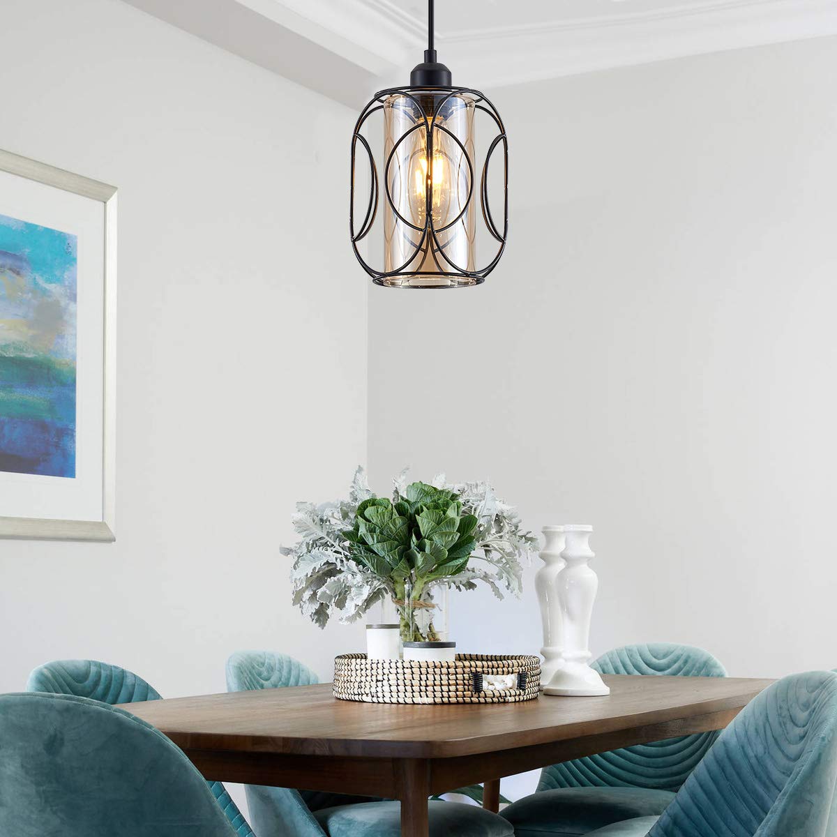 Ylong-Zs Hanging Lights With Plug In Cord, Vintage Black Pendant Lighting Plug In,Dimmable Glass Swag Hanging Lmap For Kitchen I