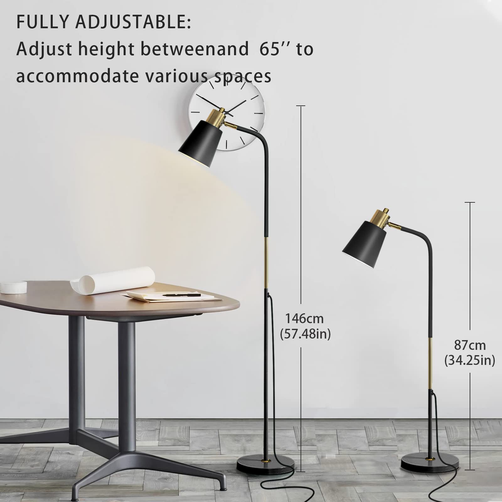 LALISU Dimmable Floor Lamp - Adjustable Metal Heads for Living Room & Bedroom, Black-01