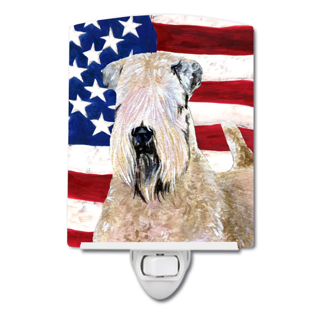 Carolines Treasures Ceramic Night Light with American Flag & Wheaten Terrier, 6x4x3 inches, Multicolor, Model SS4019CNL