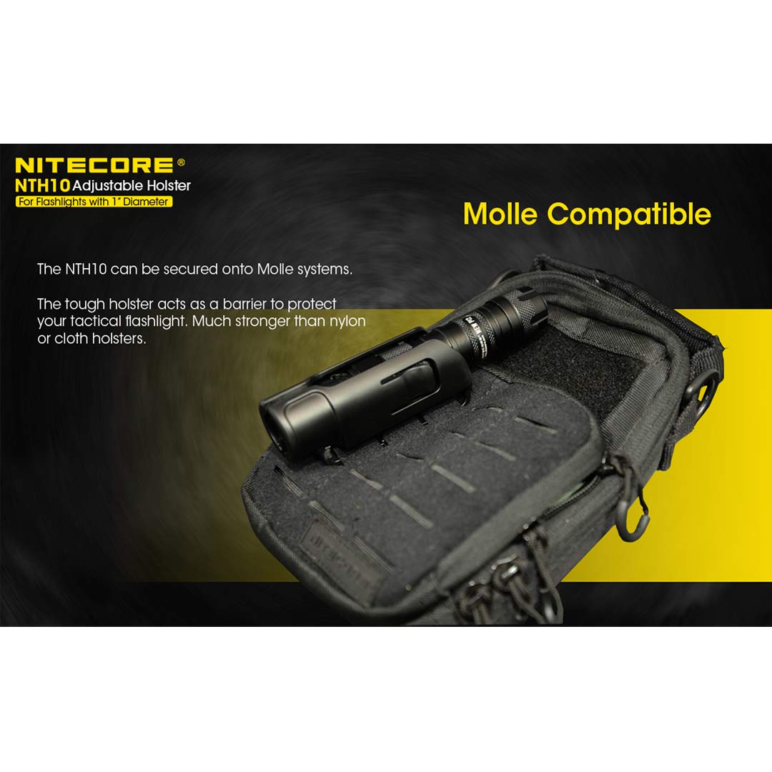 Nitecore NTH10 Adjustable Hard Holster for 1" Tube Flashlights - Black, Durable Plastic