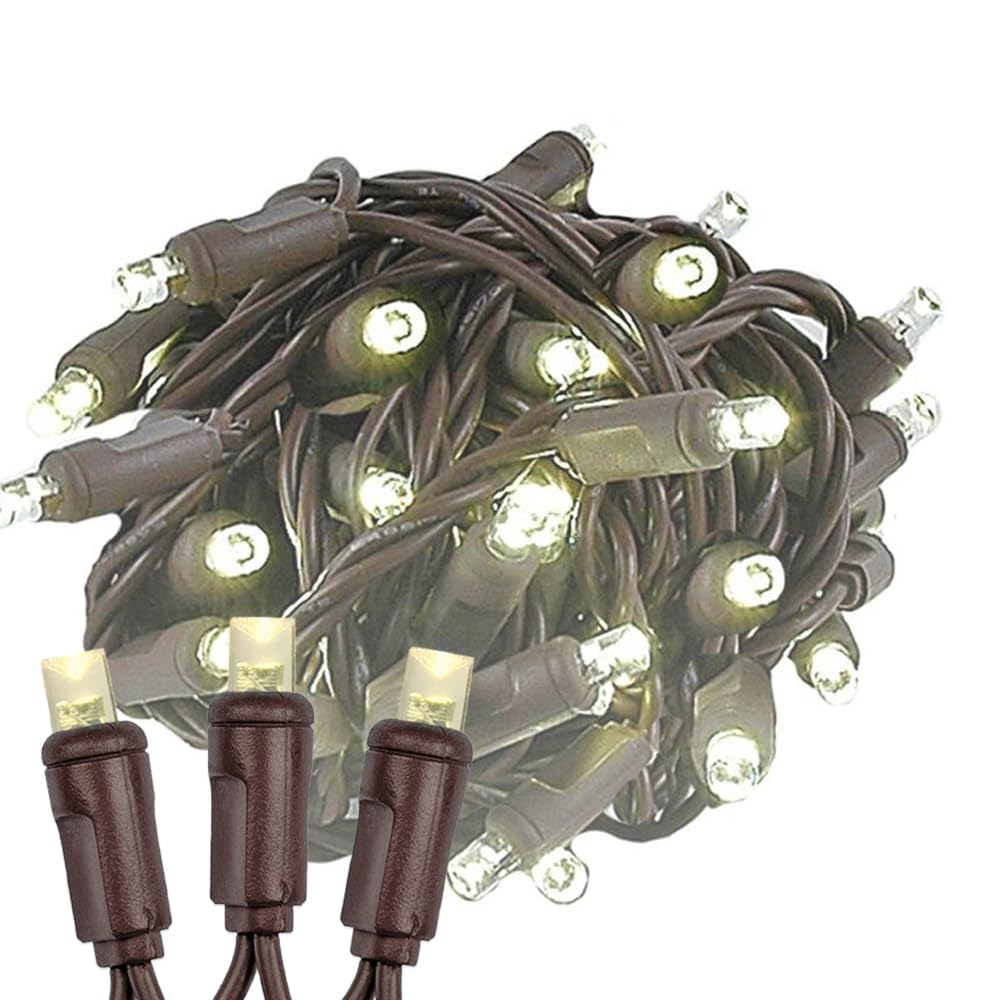 Novelty Lights 24-Pack, 25 Feet 50 Light Brown Wire Led Christmas Lights Outdoor, Commercial Grade, Yellow, 5Mm Bulbs, Ul Listed