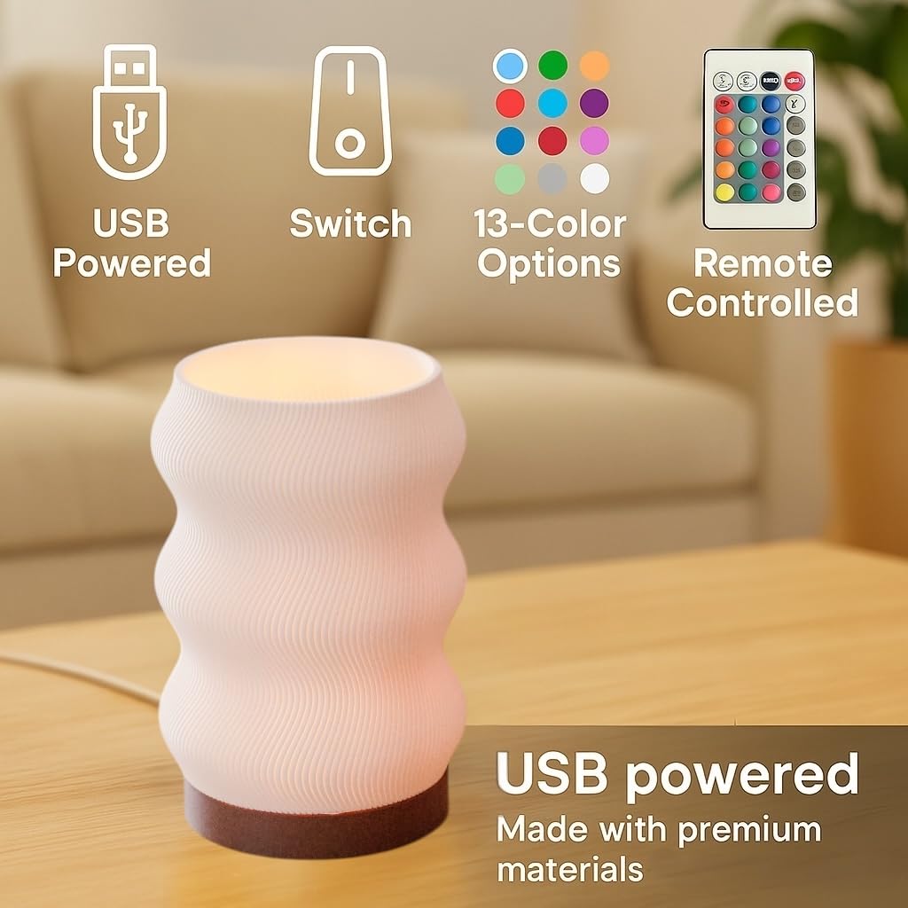 Delta Loom Wave Table Lamp - Modern LED Light - Mini Size - White Plastic - Ideal for Bedroom, Desk, Nightstand, or Office Decor