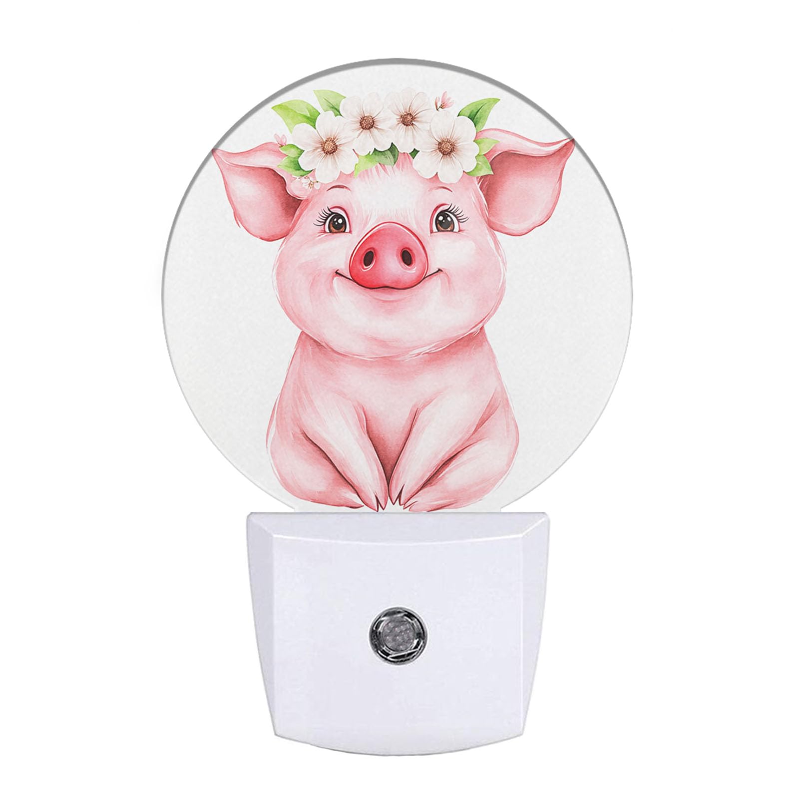 Ekobla Pig Night Light Floral Wreath Farmhouse Cute Animal Pink Piggy Night Light With Dusk To Dawn Sensor 0.5W Led Lamp Sleep Friendly For Women Girls Birthday Christmas Gift