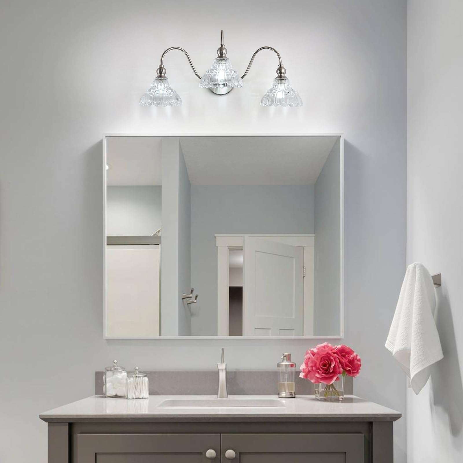 Tlolgt 3-Light Brushed Nickel Bathroom Vanity Light Fixtures Vintage Bathroom Light Vanity Lighting Fixtures For Living Room Over Mirror