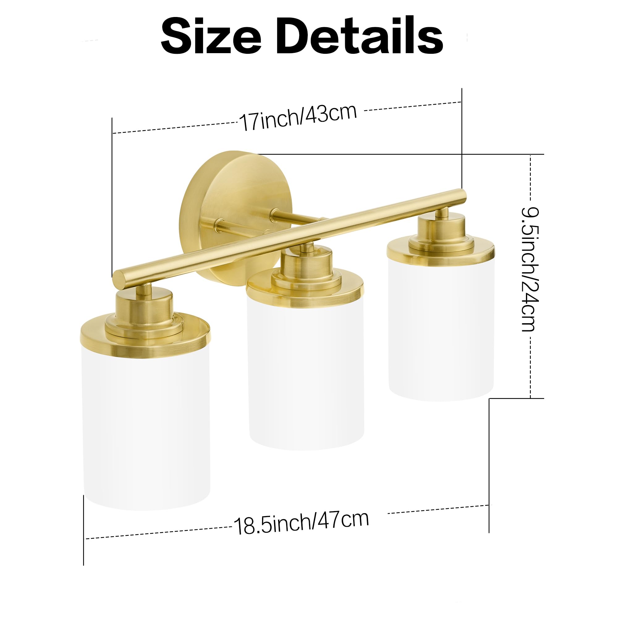 Halialumi Brushed Gold Bathroom Light Fixtures,3-Light Gold Vanity Lights,Brass Bathroom Lights Over Mirror,Mid-Century Modern Wall Sconces With Frosted Glass Shades For Bathroom,Living Room