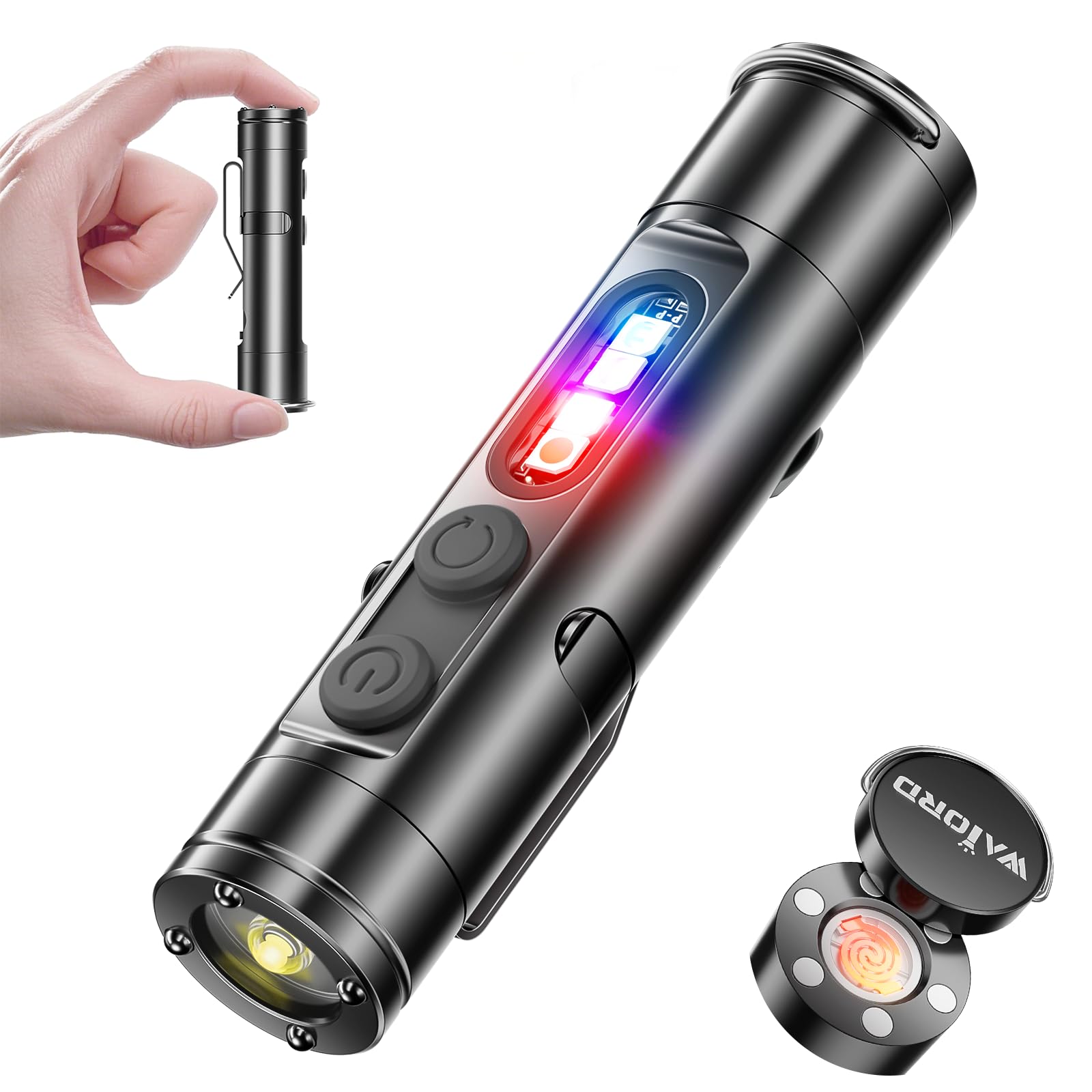 Taclite Mini - Ultimate Everyday Micro Tool K2 Mini Flashlight with COB Light  6-in-1 Rechargeable Keychain Torch  Side Lights  Strobe  Magnet  Window Breaker  Electric Lighter - EDC Survival Tool