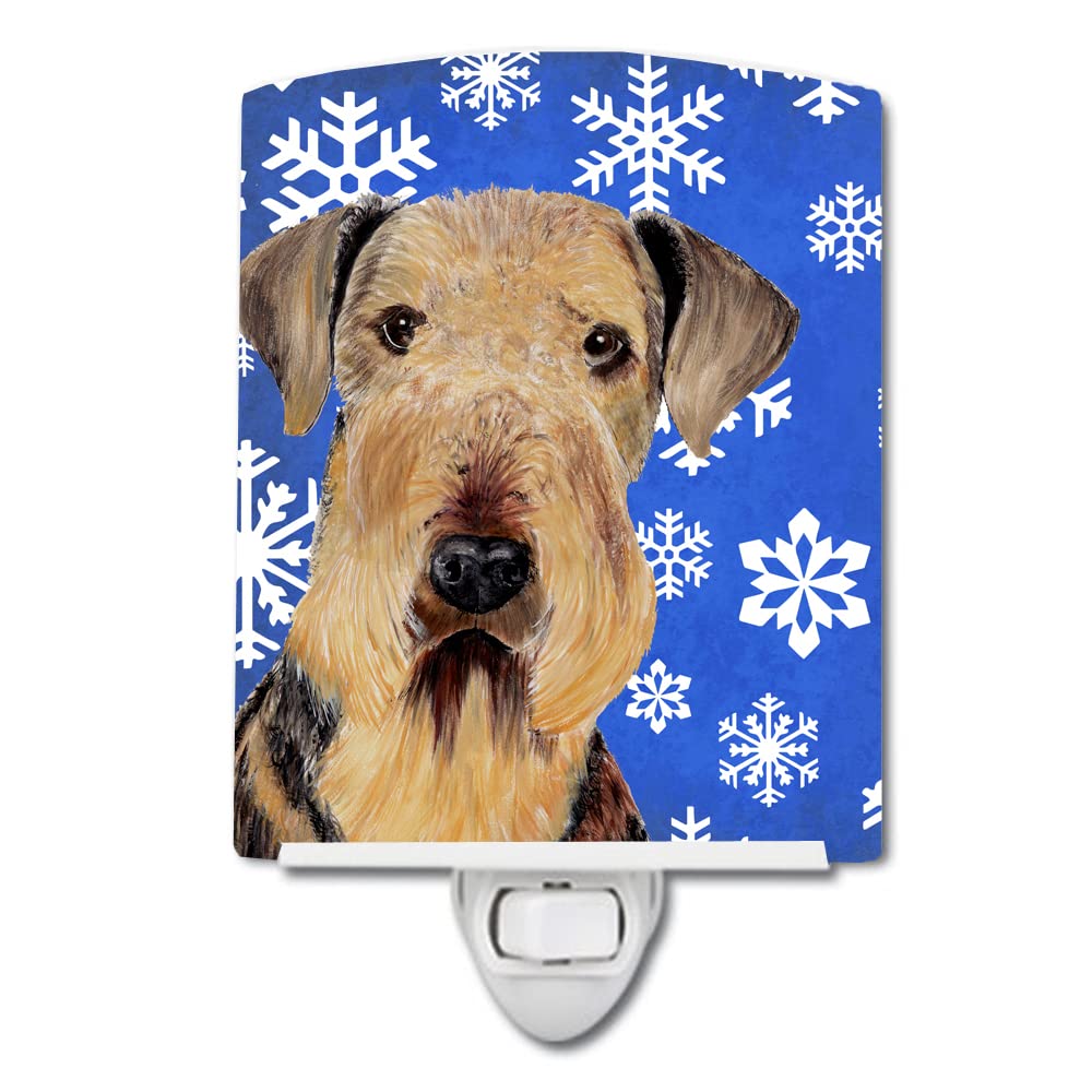 Carolines Treasures Night Light, Airedale Winter Snowflakes, Ceramic, UL-Certified, 6x4x3in, Multicolor, Model SC9373CNL