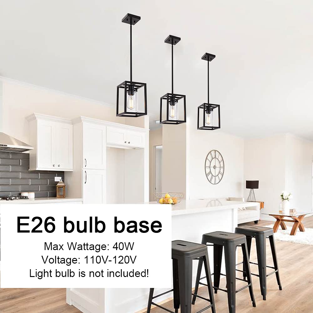 MELUCEE 1-Light Pendant Light, Black Metal Industrial Chandelier, Clear Glass Shade, 6.7 inches for Dining Room, Entryway, Hallway