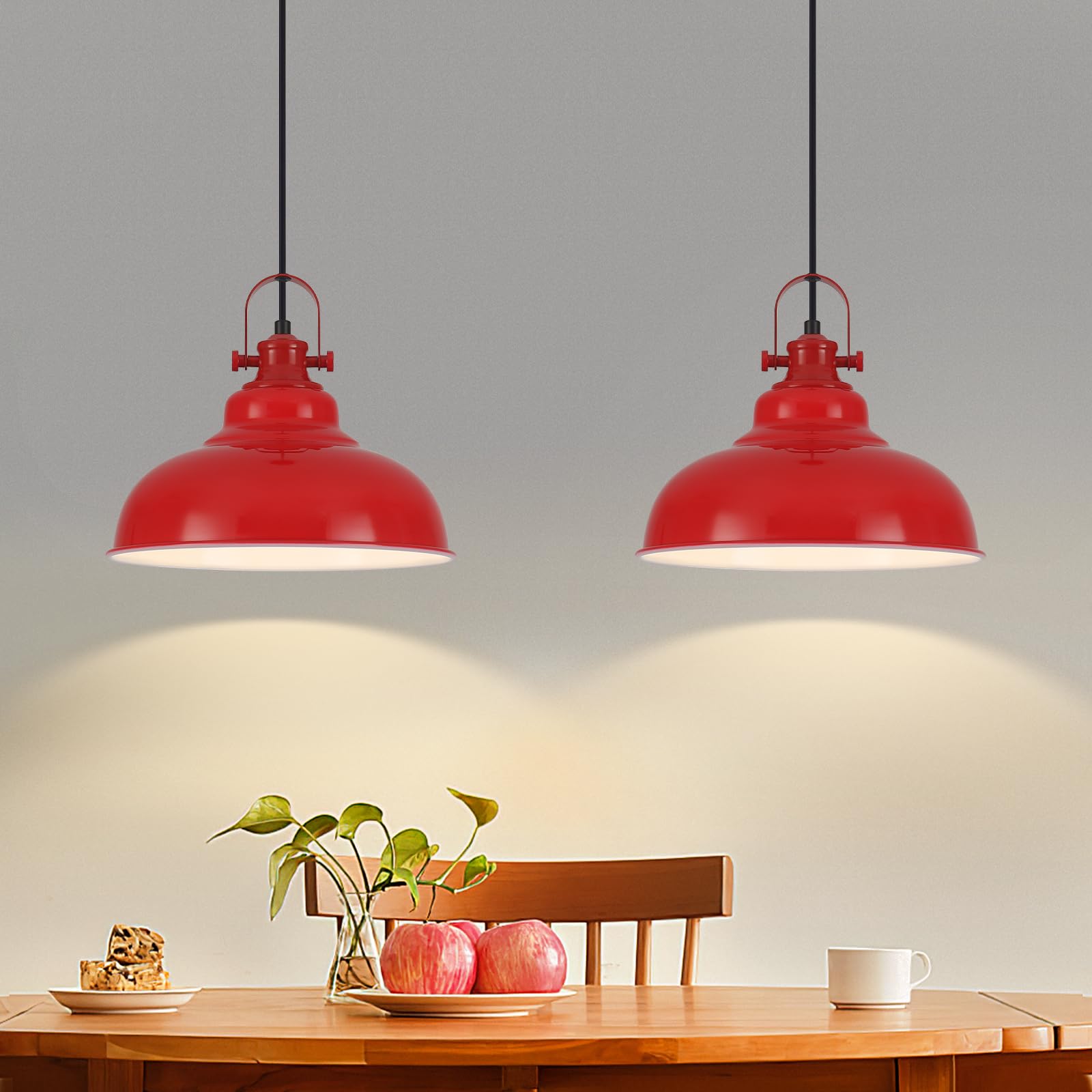 Guihualove Red Pendant Lights Kitchen Island, 2 Pack Kitchen Island Lighting, Farmhouse Pendant Light Fixtures (11.41'' W), Isla
