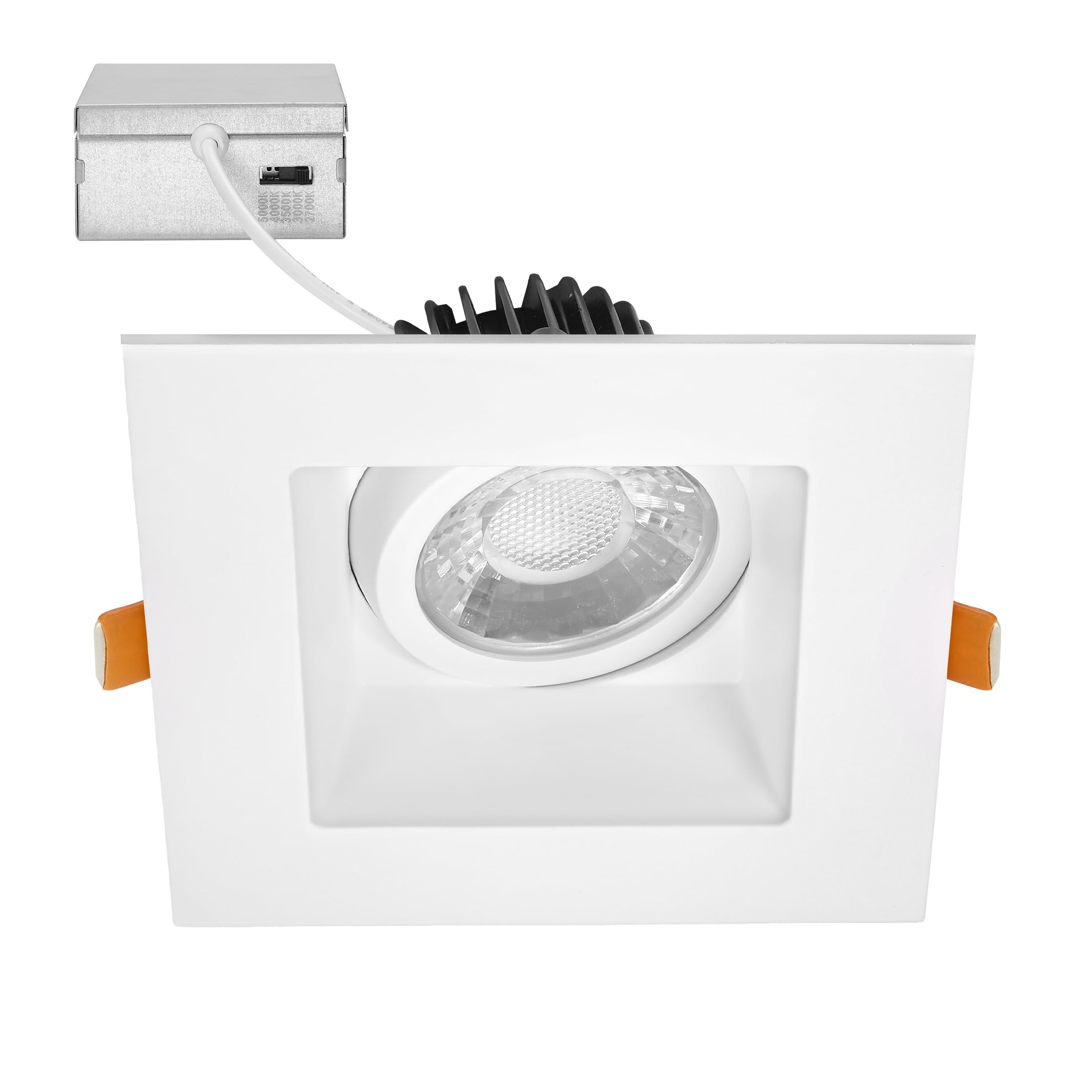 Maxxima 4 in. Adjustable Square Recessed Anti-Glare LED Gimbal Downlight, Canless, 1050 Lumens Color Selectable 2700K/3000K/3500