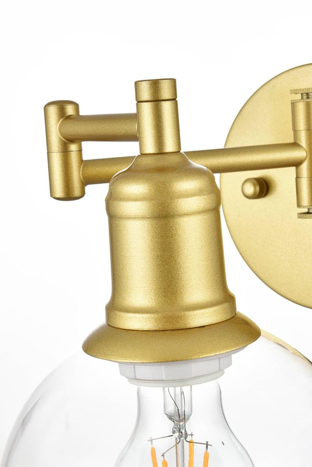 Living District Davian 1-Light Metal/Glass Swing Arm Wall Sconce in Brass/Clear