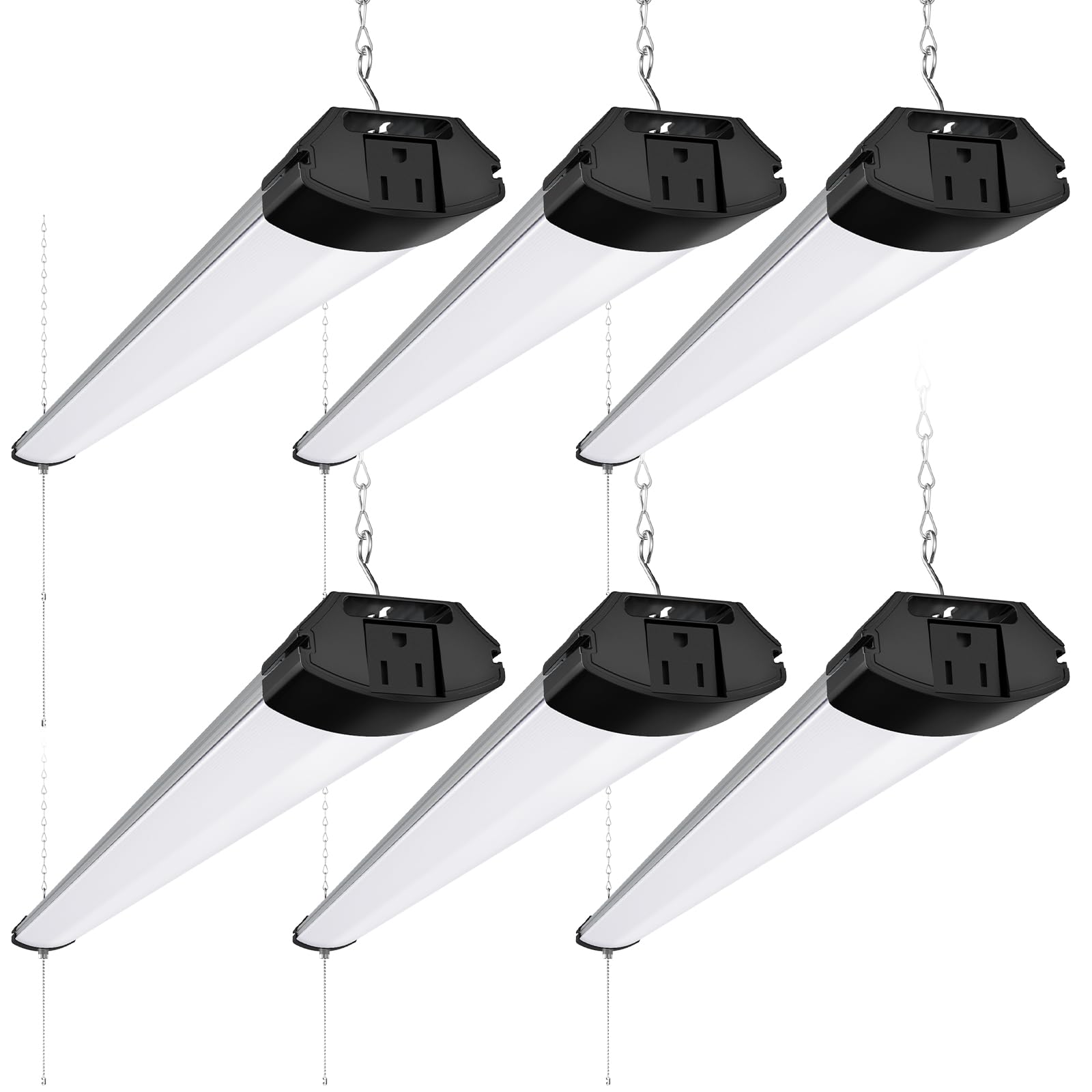 Barrina LED Shop Lights 4FT 84W 10000LM 6500K, Aluminum, Pull Chain, Hanging/Flush Mount, 6 Packs, Model BASP-4FT-