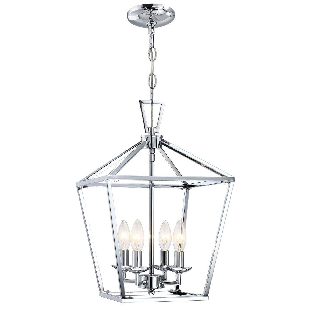 Untrammelife 4-Light Lantern Pendant Light Chrome Modern Hanging Pendant Light Fixtures With Adjustable Chain Metal Cage Dimmabl