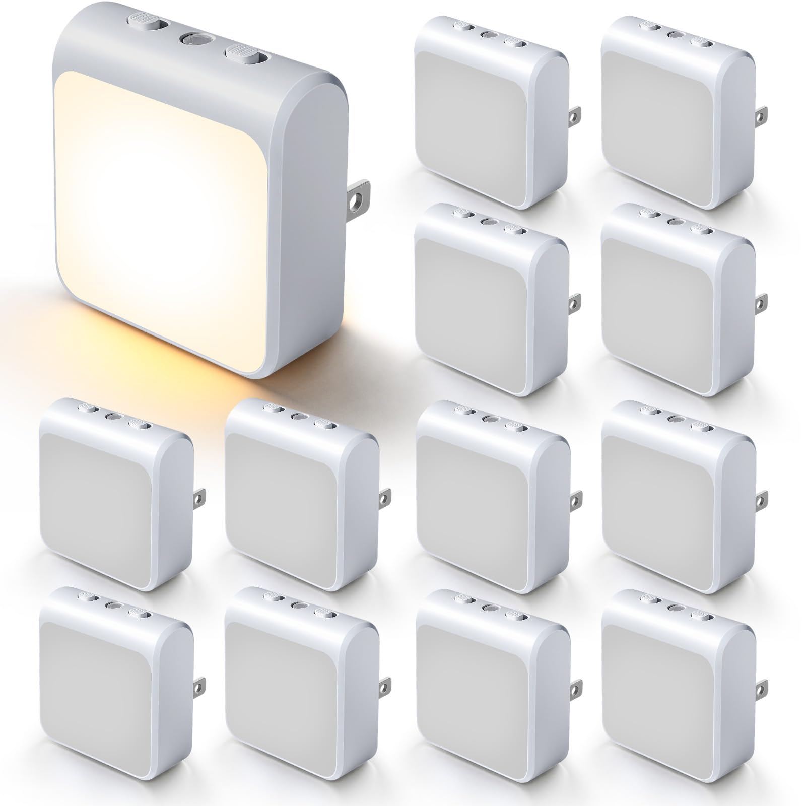 IINVGOOD 12-Pack Dimmable LED Night Lights, Adjustable Brightness, Auto-On/Off, White, Model LJ-G001