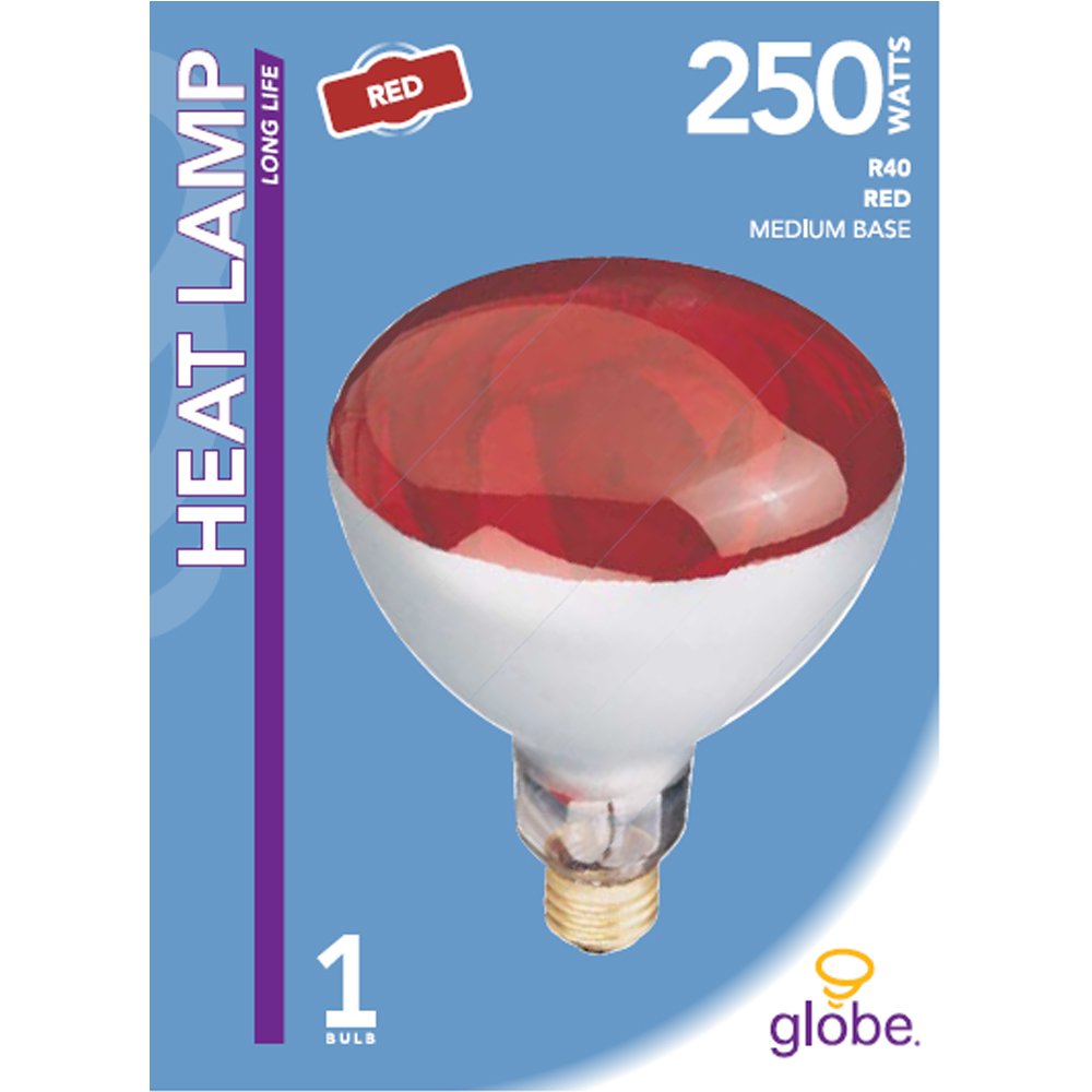 Globe Electric 250W R40 Incandescent Heat Lamp Bulb, E26 Base, Red - 1 Pack