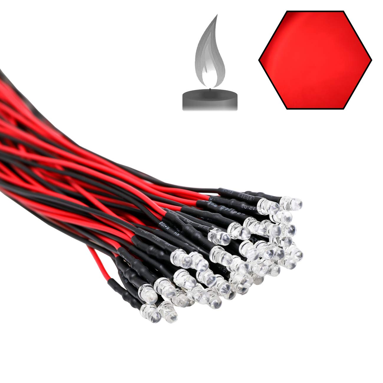 EDGELEC 30pcs 12 Volt 3mm Red Flicker LED Lights Emitting Diodes (Candle Flickering Lights) Pre Wired 7.9 inch DC 12v LED Light Clear Lens Small LED Lamps